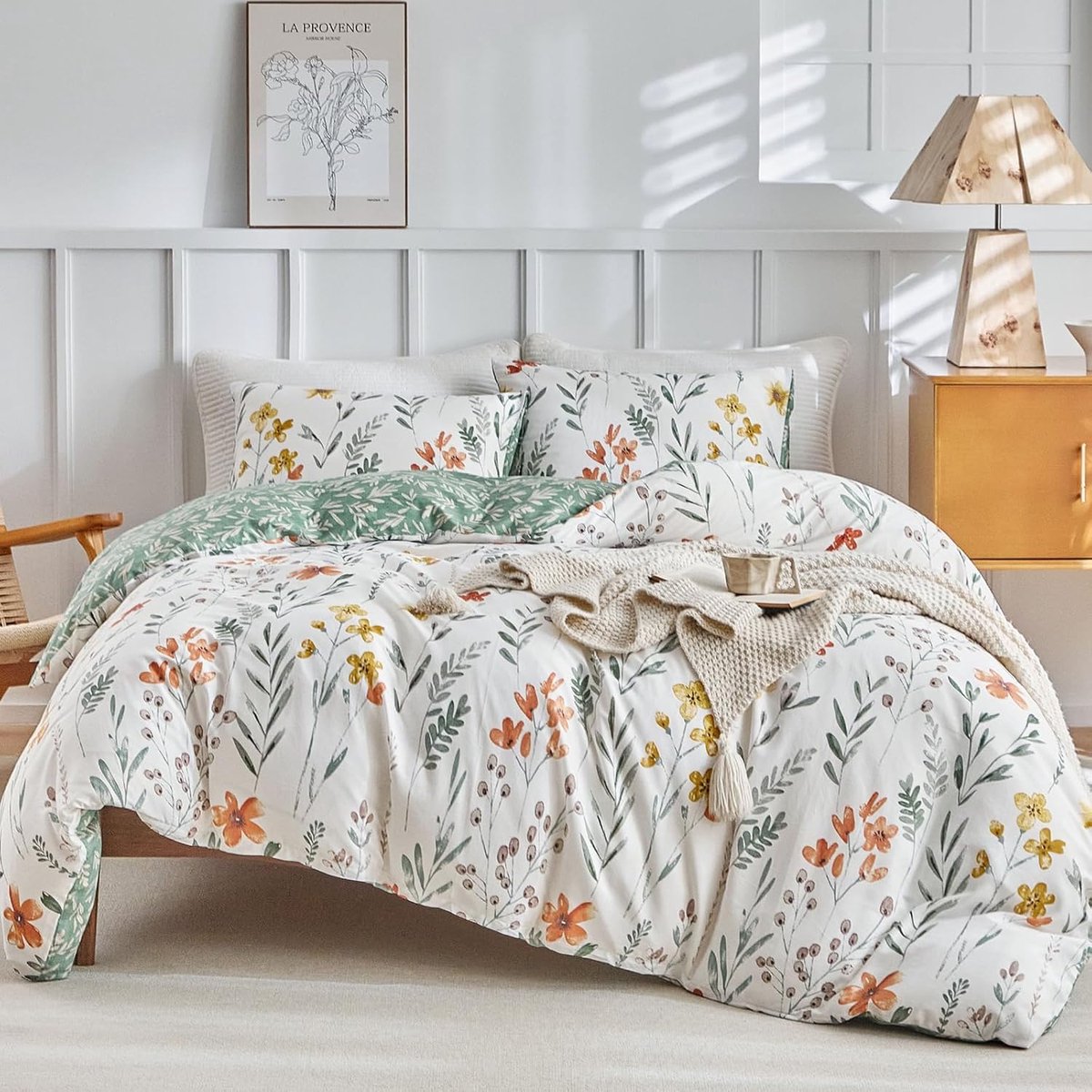 SnelShoppen - Dekbedovertrek Katoen 240 x 220 cm voor Bedden 135/150 cm, 3-delig met Takken en Bladeren Patroon, Inclusief 2 Kussenslopen 50 x 75 cm,