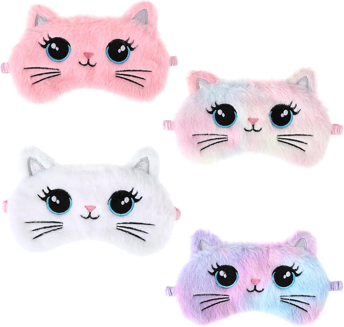 SnelShoppen - 4 stuks pluche oogmasker zacht slaapmasker voor kinderen en volwassenen - comfortabel en schattig dieren thema voor feesten, slapen, rei