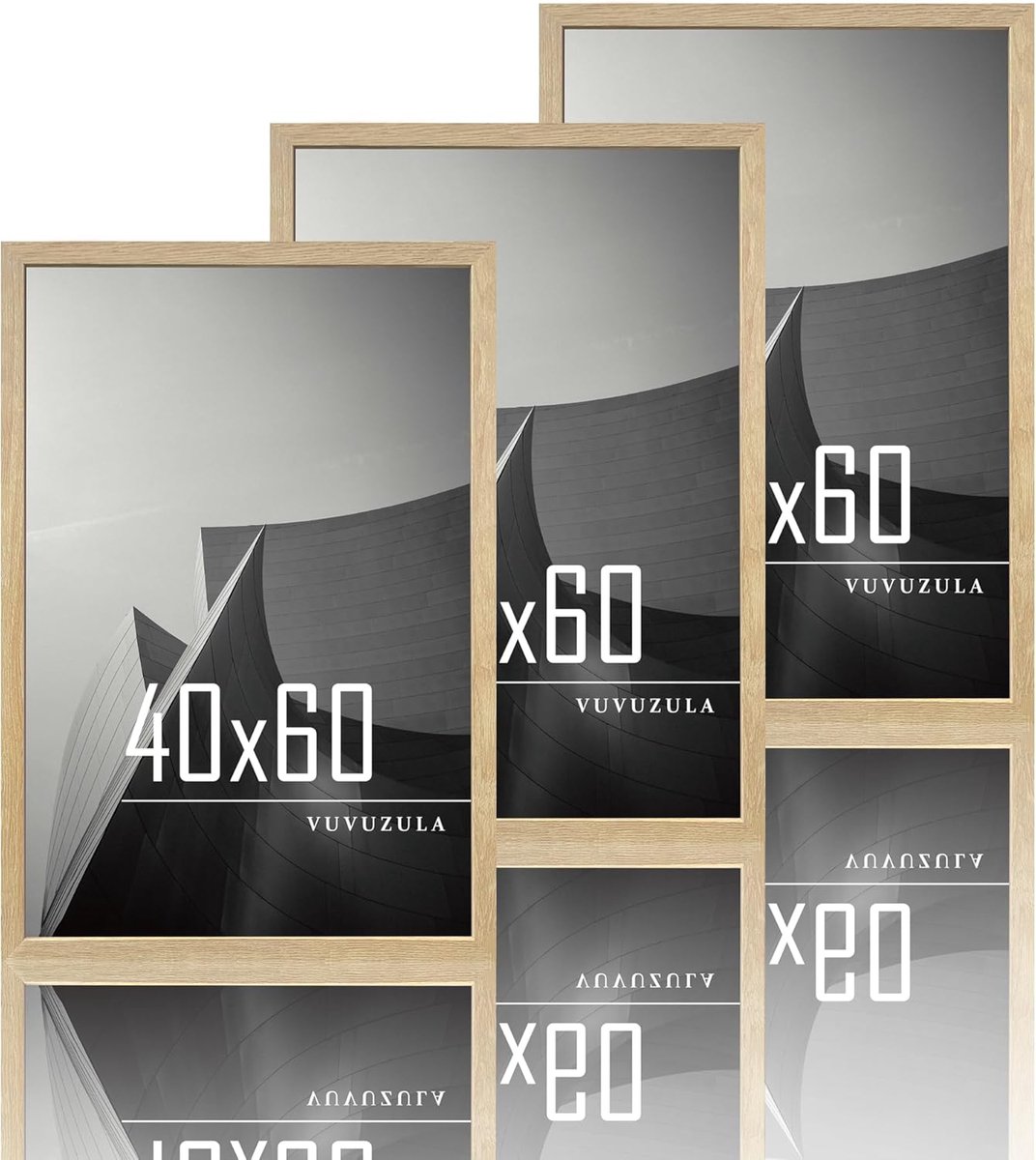SnelShoppen - Fotolijst 40x60cm Houten Fotolijst MDF Lijst Eiken Natuur Set van 3 - Perfect voor Thuis, Feest en Cadeau