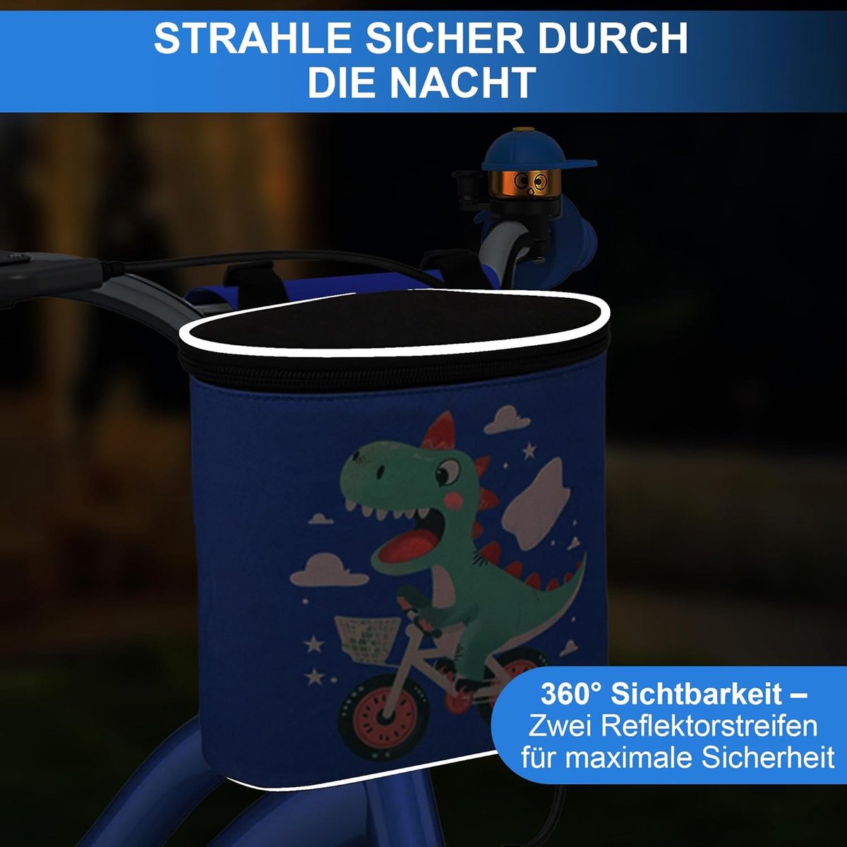 SnelShoppen - COZCLAM Stuurtas voor Kinderen met Bel, Windwiel, Stuurslangen en Fietsspaken - Blauw - Ideaal voor Kinderfietsen, Scooters en Loopfiets