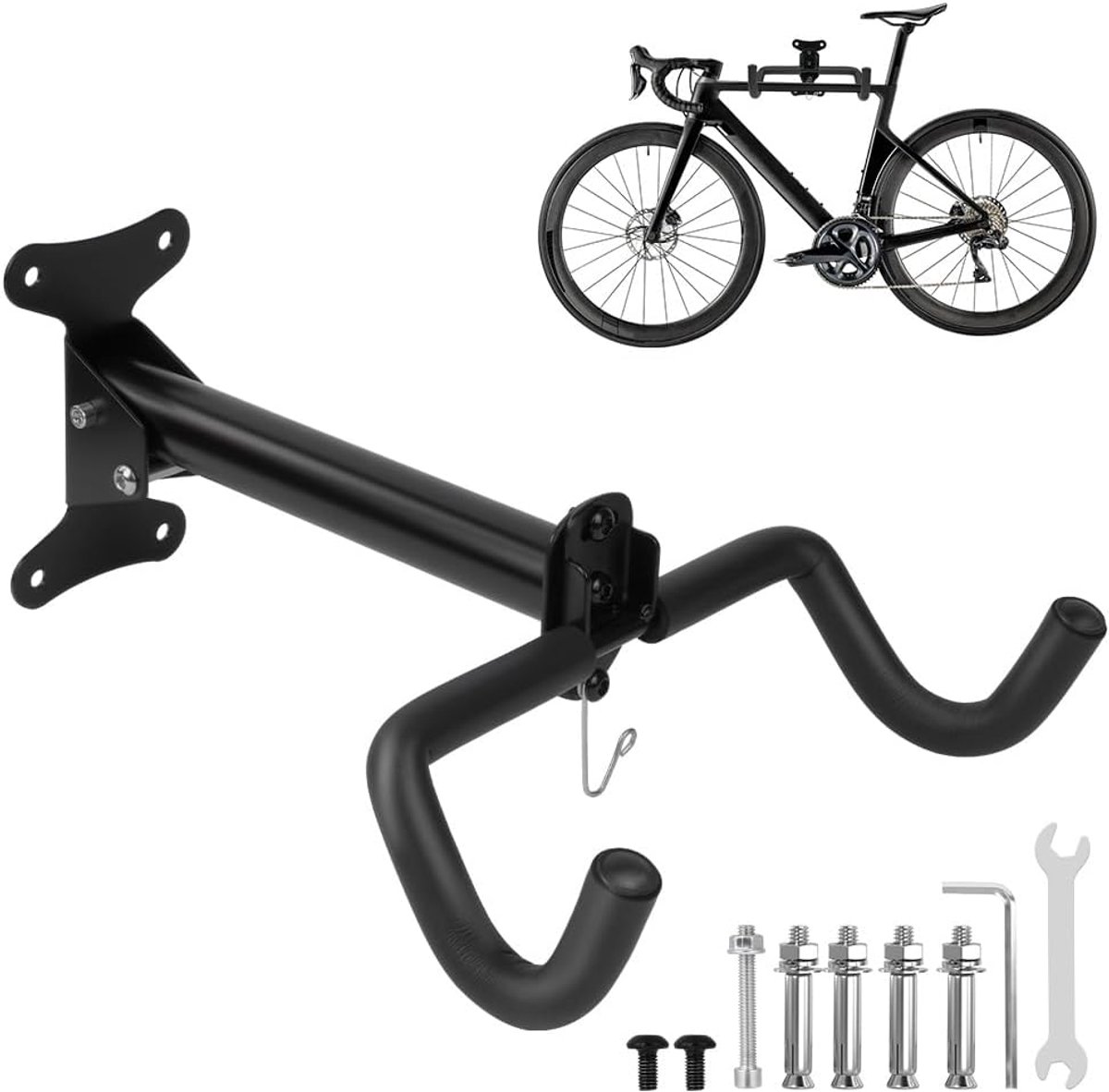 SnelShoppen - Fiets Muurbevestiging met Helmhaak, Opvouwbare Fietsendrager en Gevoerde Fietsbeugel voor Garage en Huis, Ruimtebesparende Fietshouder