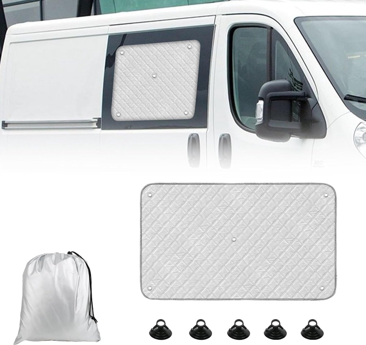 SnelShoppen - Autozonwering Schuifdeur voor Fiat Ducato 2006-2025, Interne Verduistering, Warmtereflectie, Aluminium Composietfolie, Polyester Vlies,