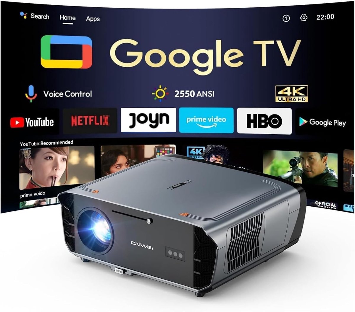 SnelShoppen - 4K Beamer 2550ANSI - Slimme Projector - Draadloos Verbinden met Mobiele Telefoons - Ideaal voor Kantoor, Filmavonden, Kinderentertainmen