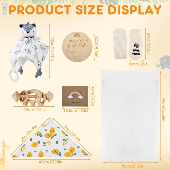 Thijox - Baby Luiertaart Cadeauset - 8-delige Premium Pasgeboren Set met Vosje Speentje & Houten Rammelaar - Geboortecadeau in Bamboe Doos voor Jongen — afbeelding 4