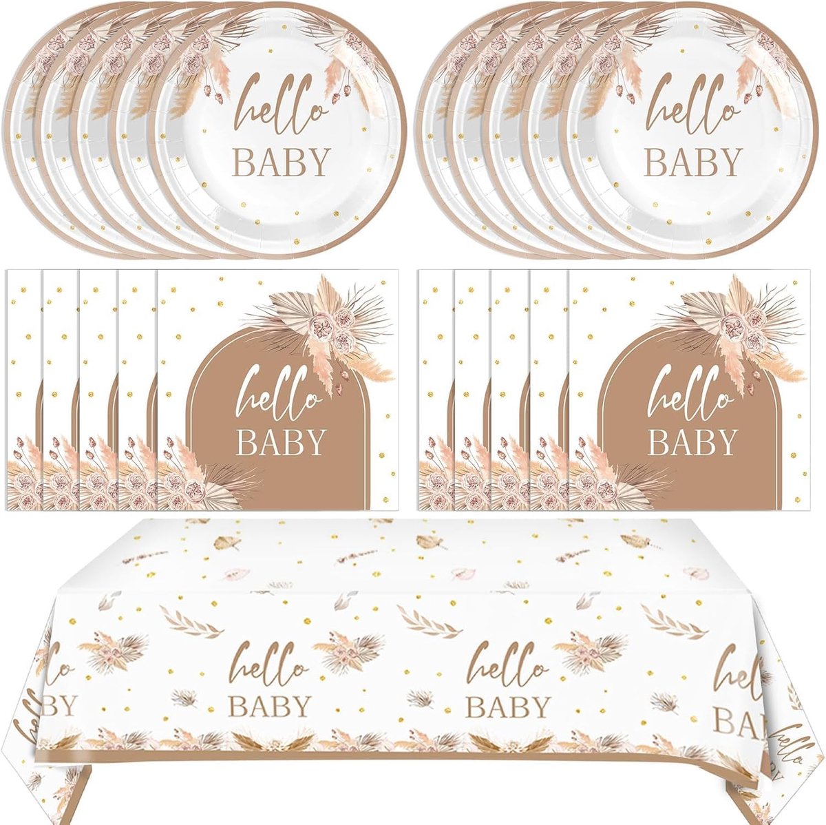 SnelShoppen - Boho Babyshower Feestservies en Decoratie Set voor Kinderverjaardagsfeest, Tafelaccessoires voor Meisjes en Jongens, Feestdecoratie, 3 J