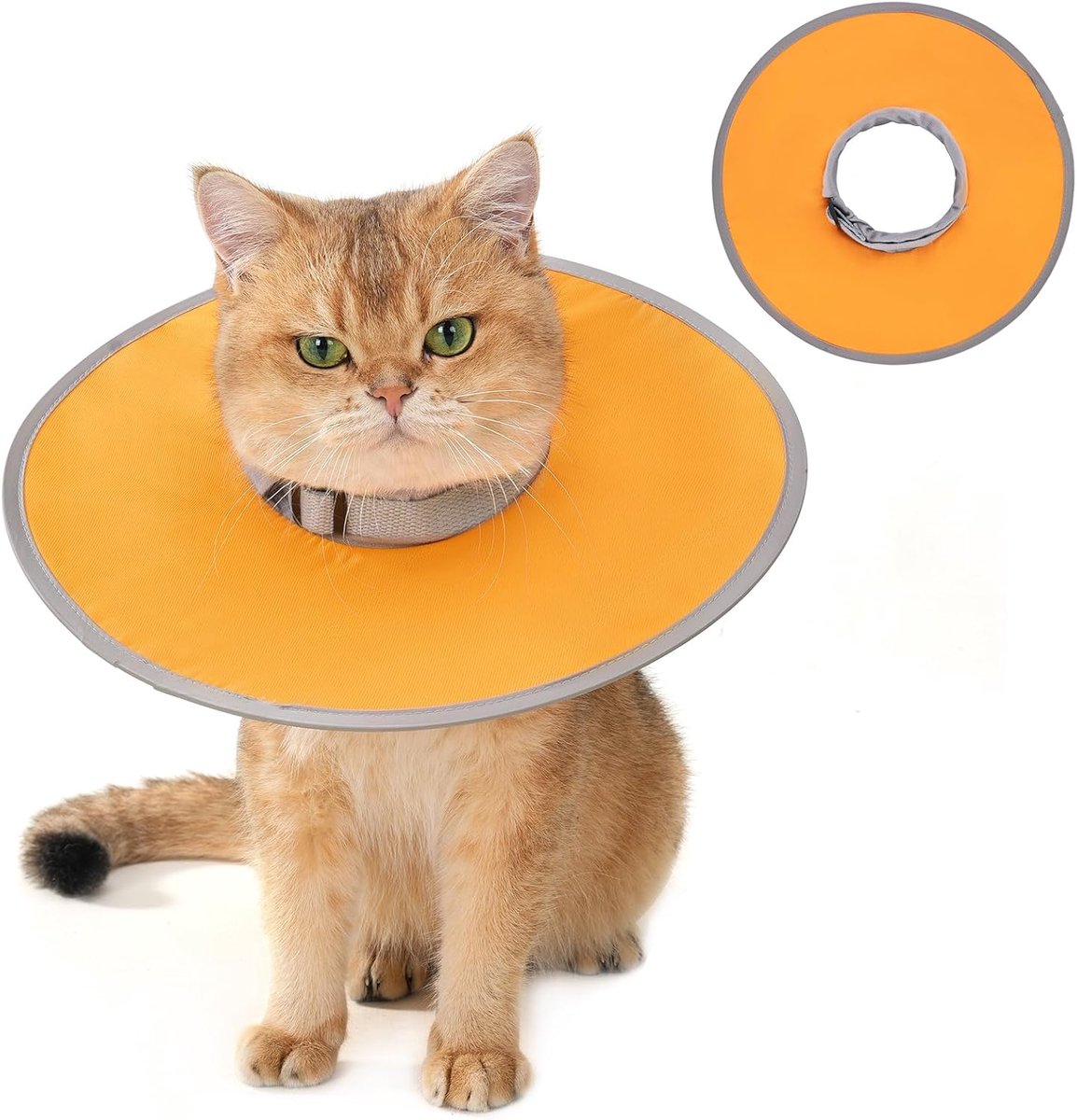 SnelShoppen - Avont Elizabethan E-hanghalsband voor katten, verstelbaar, anti-kras, anti-lamper, chirurgische bescherming, lichtgewicht, maat S, oranj