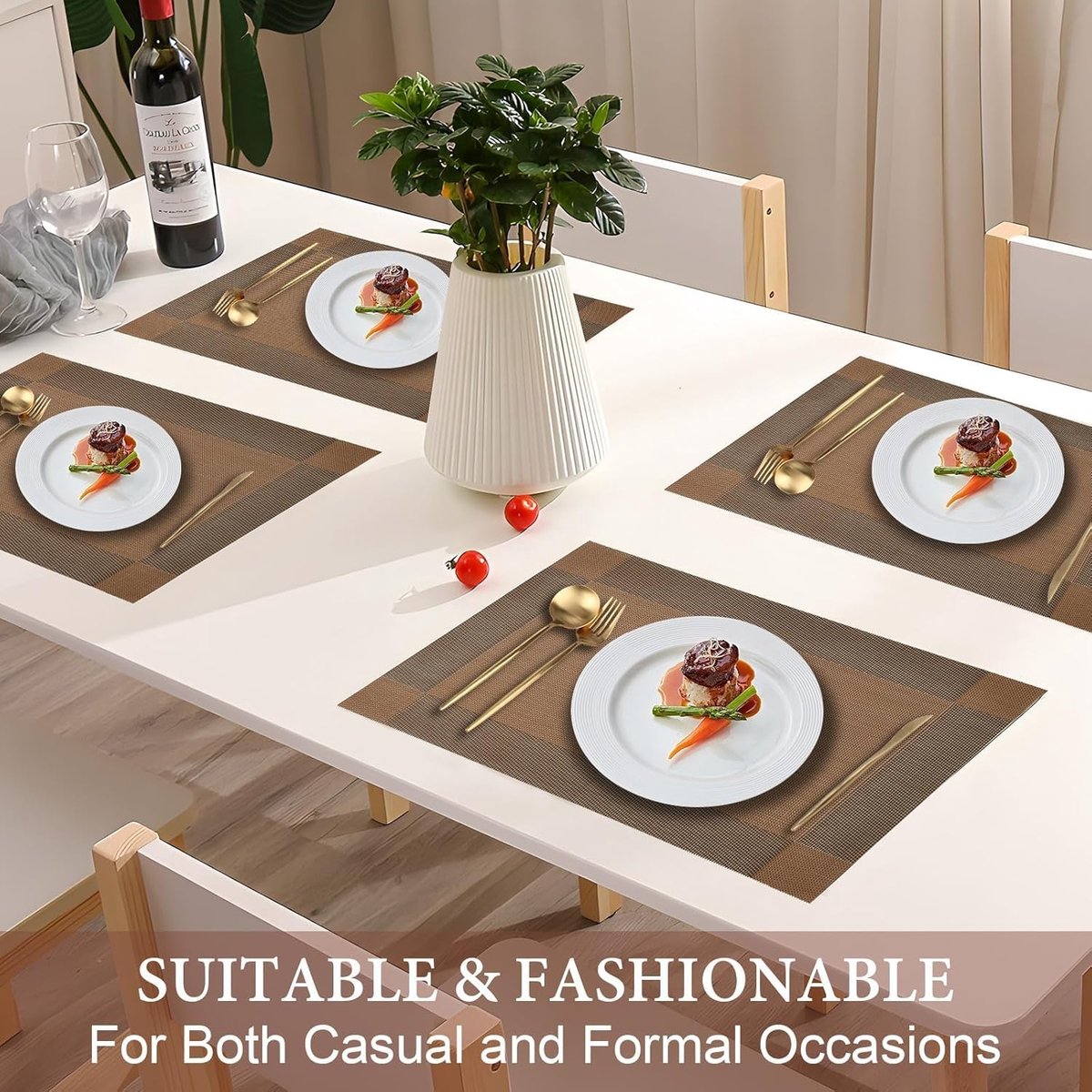 SnelShoppen - 8-delige set afwasbare PVC tafelsets, hittebestendige en anti-slip placemats voor keuken en restaurant, 45 x 30 cm, bruin, ideaal voor e