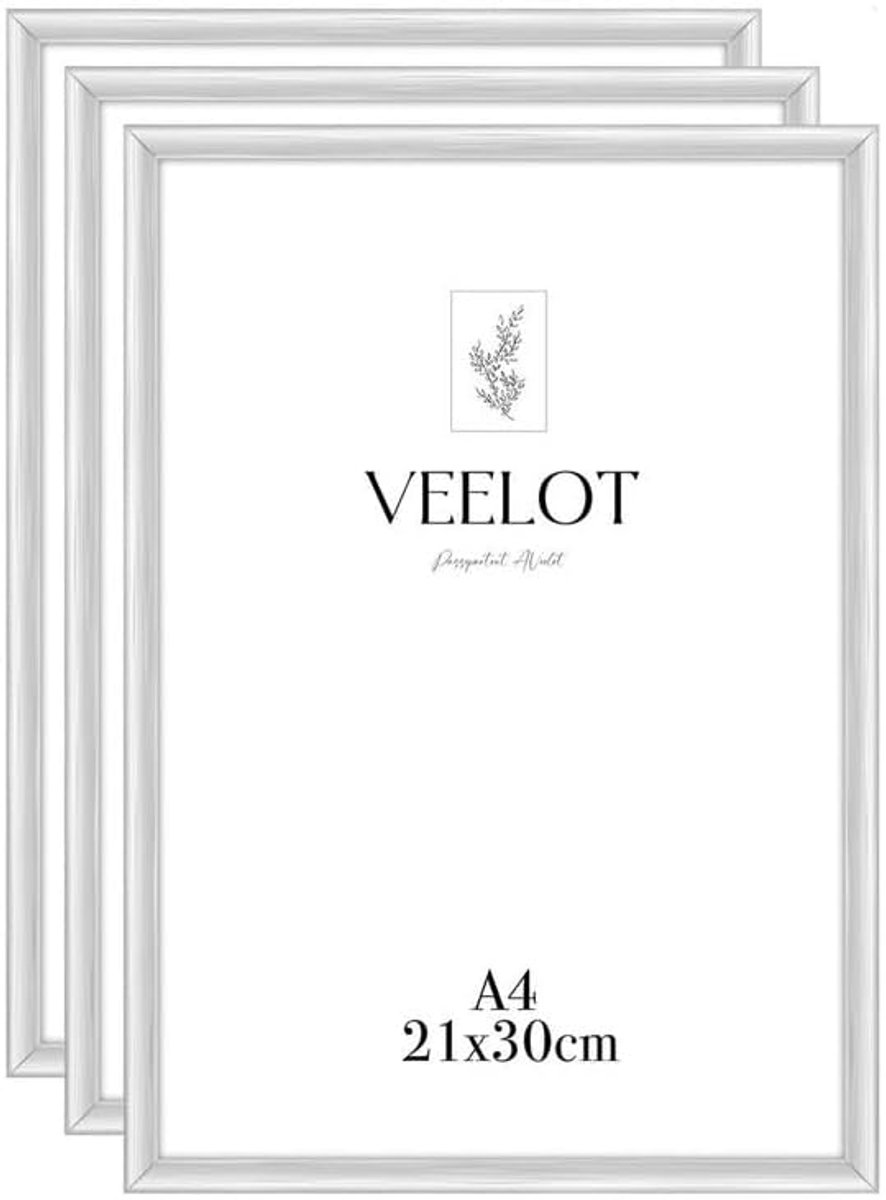 SnelShoppen - 3 x A4 Fotolijst 21 x 30 cm Zilver Aluminium Wandlijst met Onbreekbaar Acrylglas voor Foto's, Posters en Collages - Ideaal voor Wanddeco