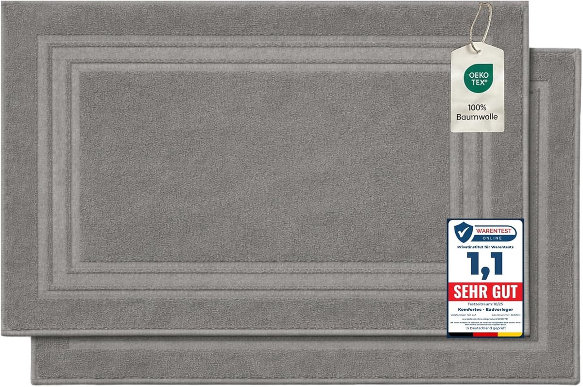 SnelShoppen - Komfortec Badmat Set van 2 Stuks, 100% Katoen, 600 GSM, Zachte Douchemat, Hotelkwaliteit, Sterk Absorberende Badkamer Mat, 50 x 70 cm, I