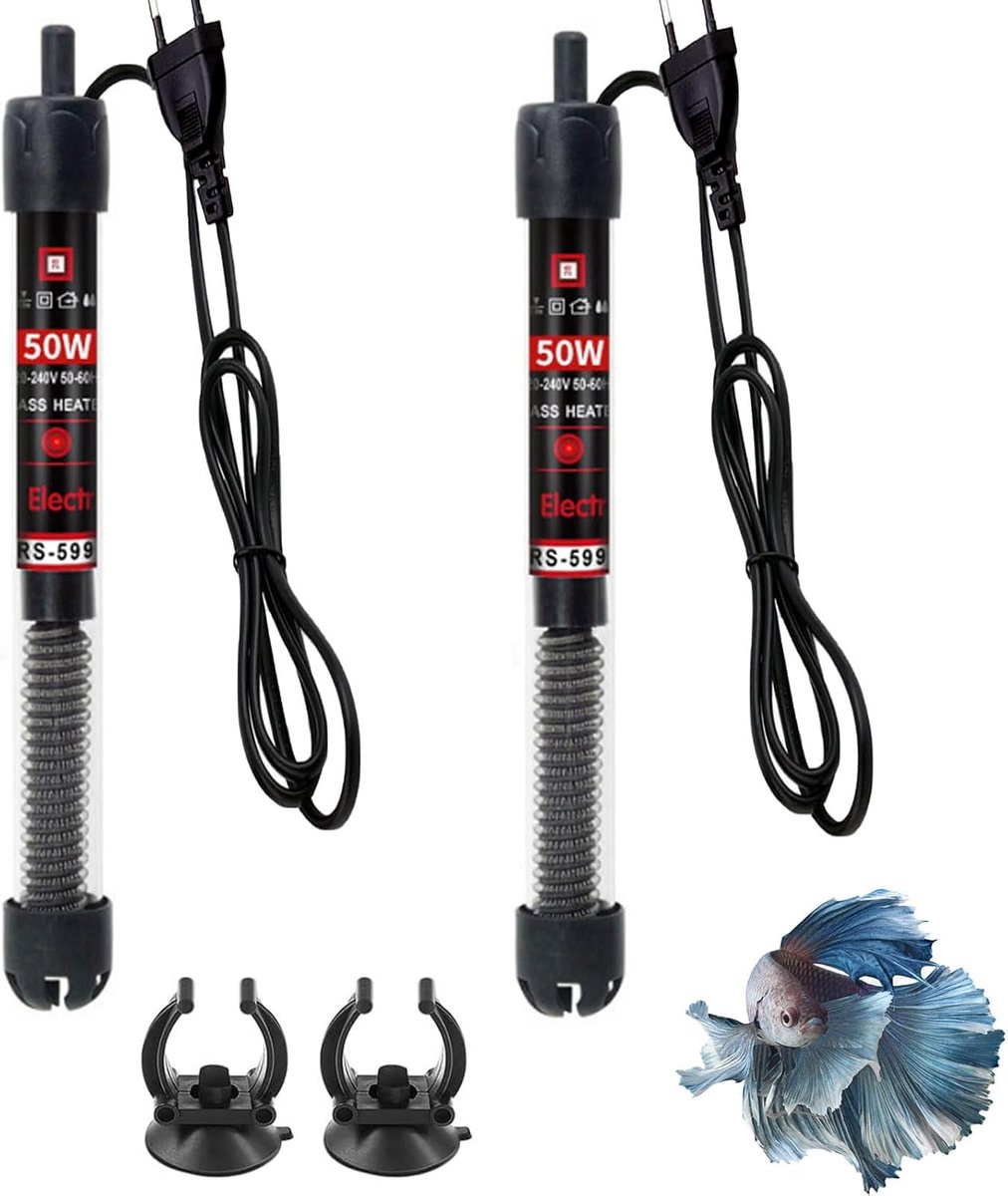 SnelShoppen - 2 stuks Aquariumverwarming 50W voor 30-60L Vistanks - Temperatuurregeling 18-32°C - Corrosiebestendig Kwartsglas - Voor Zoet en Zoutwate