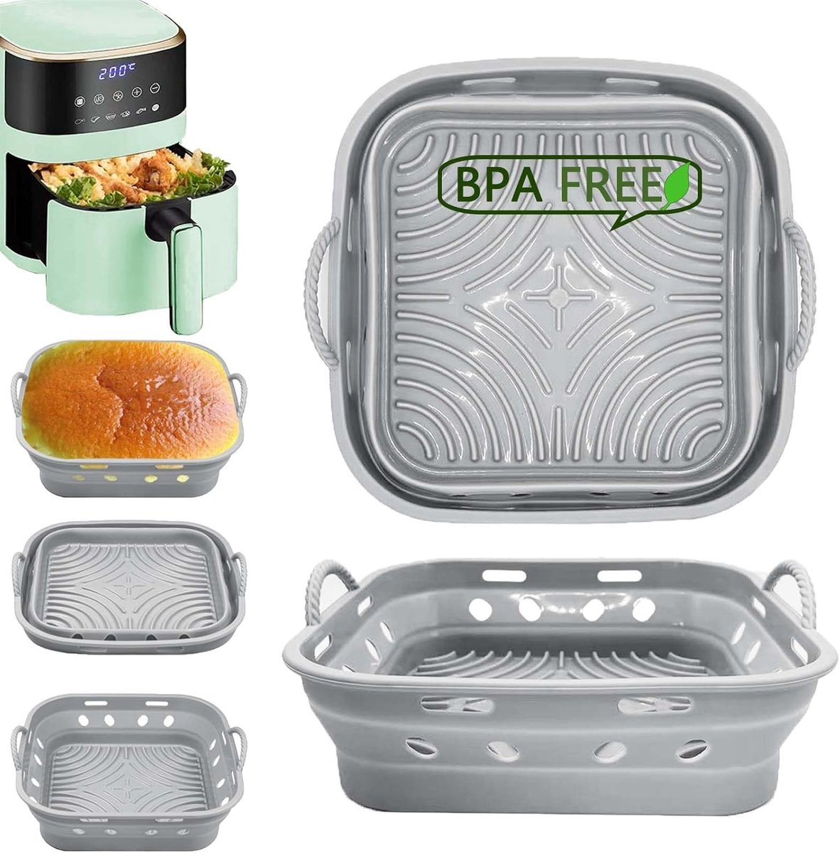 SnelShoppen - Siliconen Vorm voor Heteluchtfriteuse, 2 Stuks 21 cm Opvouwbaar Herbruikbaar Bakpapier, Food Safe, Waterdicht en Oliebestendig Accessoir
