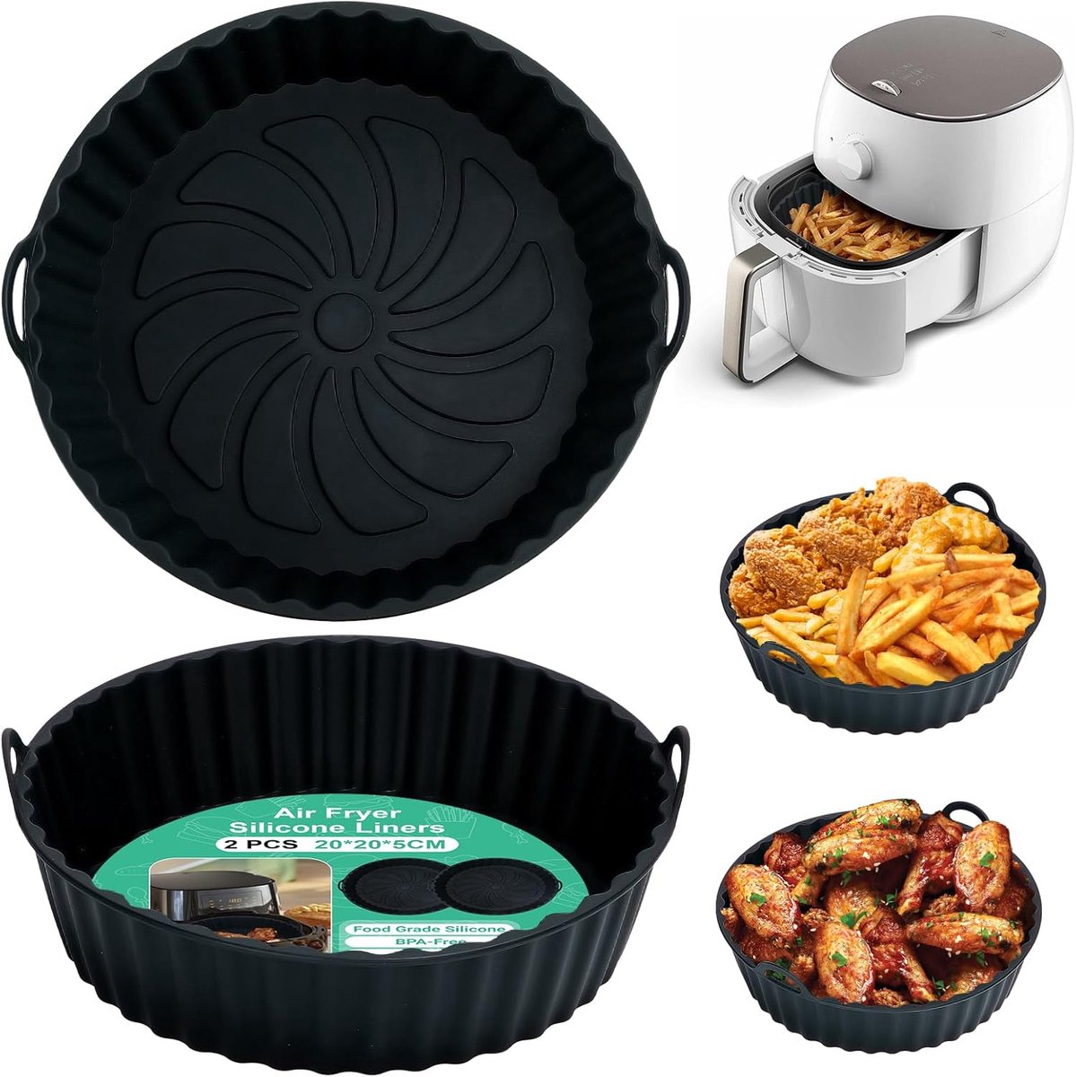 SnelShoppen - Air Fryer Silicone Pot Set - 2 Stuks Herbruikbare Airfryer Pan Liners - Rond Tray Rack Accessoires voor Heteluchtfriteuse, Magnetron en