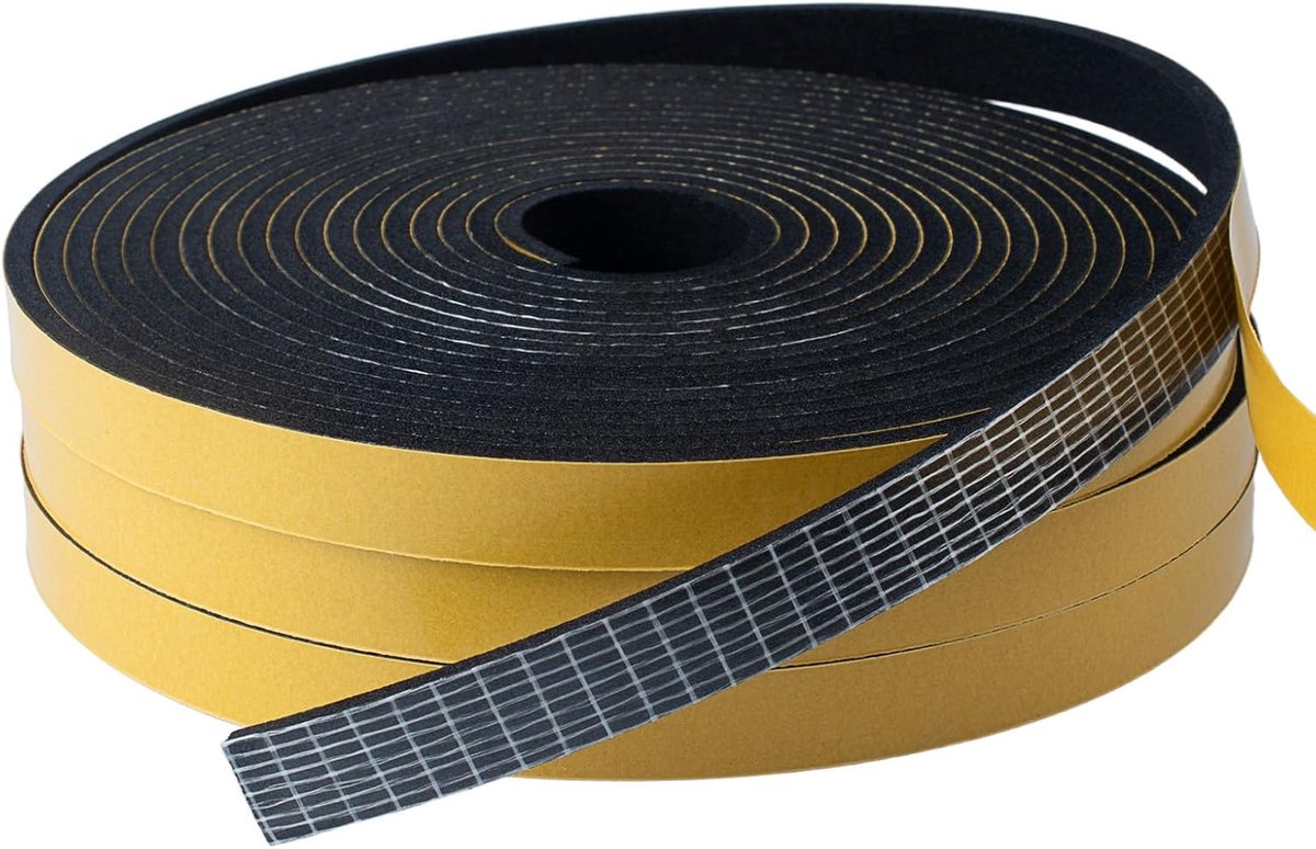 SnelShoppen - Tochtstrip voor Deur- en Raamafdichting, 3 Rollen van 15 m, 12 mm Breed en 3 mm Dik, Zelfklevende Schuimtape voor Isolatie, Zwart, Perfe