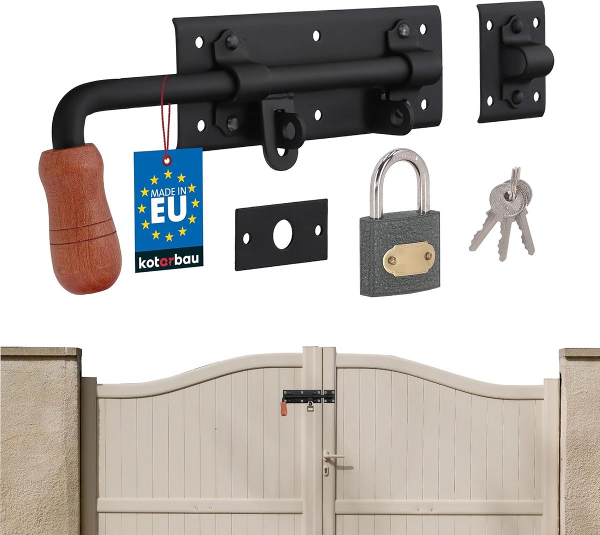 SnelShoppen - Deurgrendel Links met Hangslot - Boutgrendel, Slotgrendel, Schuifgrendel - Gepoeerdercoat - 280 mm - Ideaal voor Tuin, Schuur, Deur, Vei
