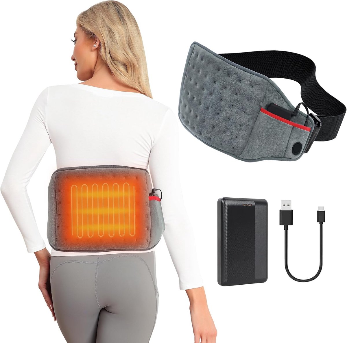 SnelShoppen - Draadloze Heat Belt, Verhit Kussen met 10.000 mAh Batterij, 3 Snelle Verwarmingsniveaus voor Rug, Schouders, Buik en Taille Pijn, Draagb