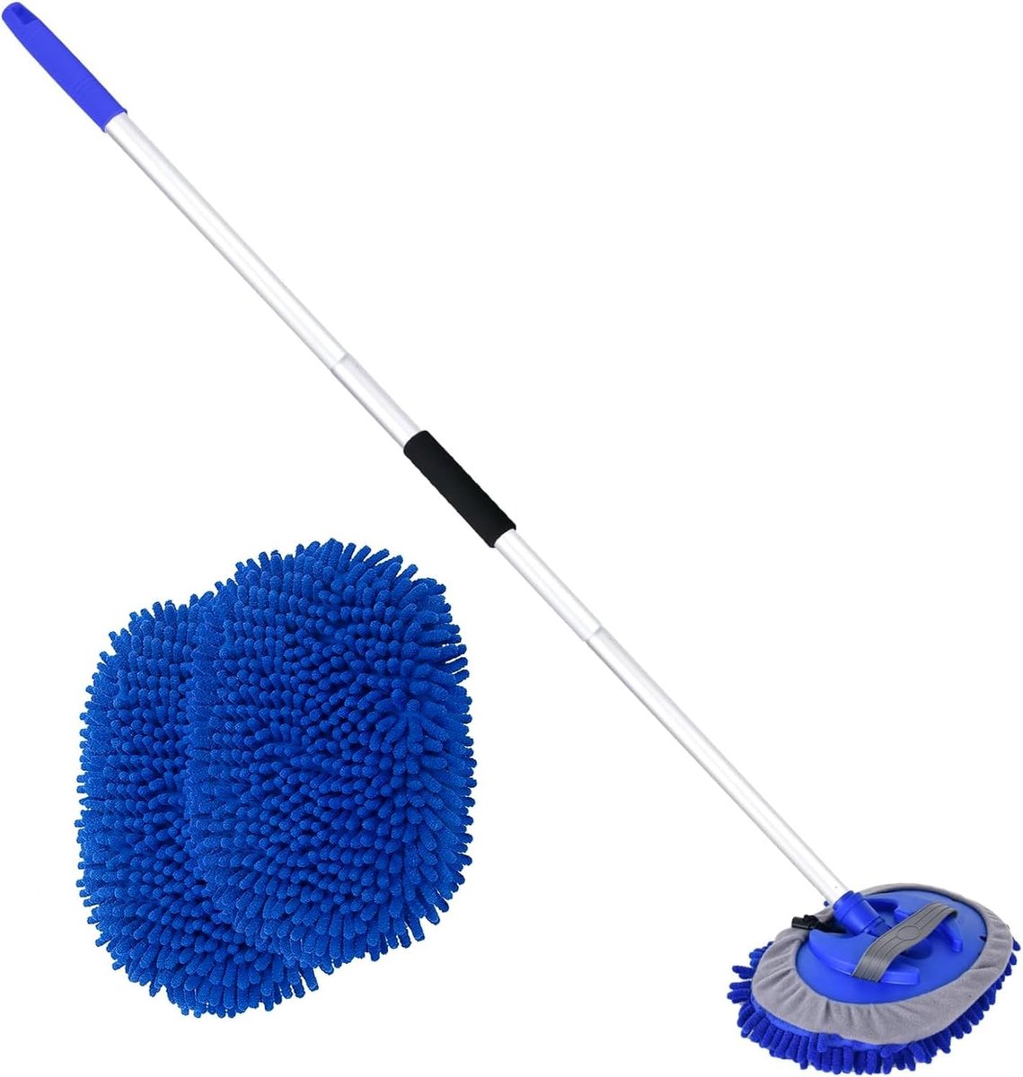 SnelShoppen - 1.6m Lange Handgreep Auto Wasborstel Set - Microfiber Auto Reinigingsborstel met Vervangbare Chenille Hoofd - Aluminium Pols voor Auto,