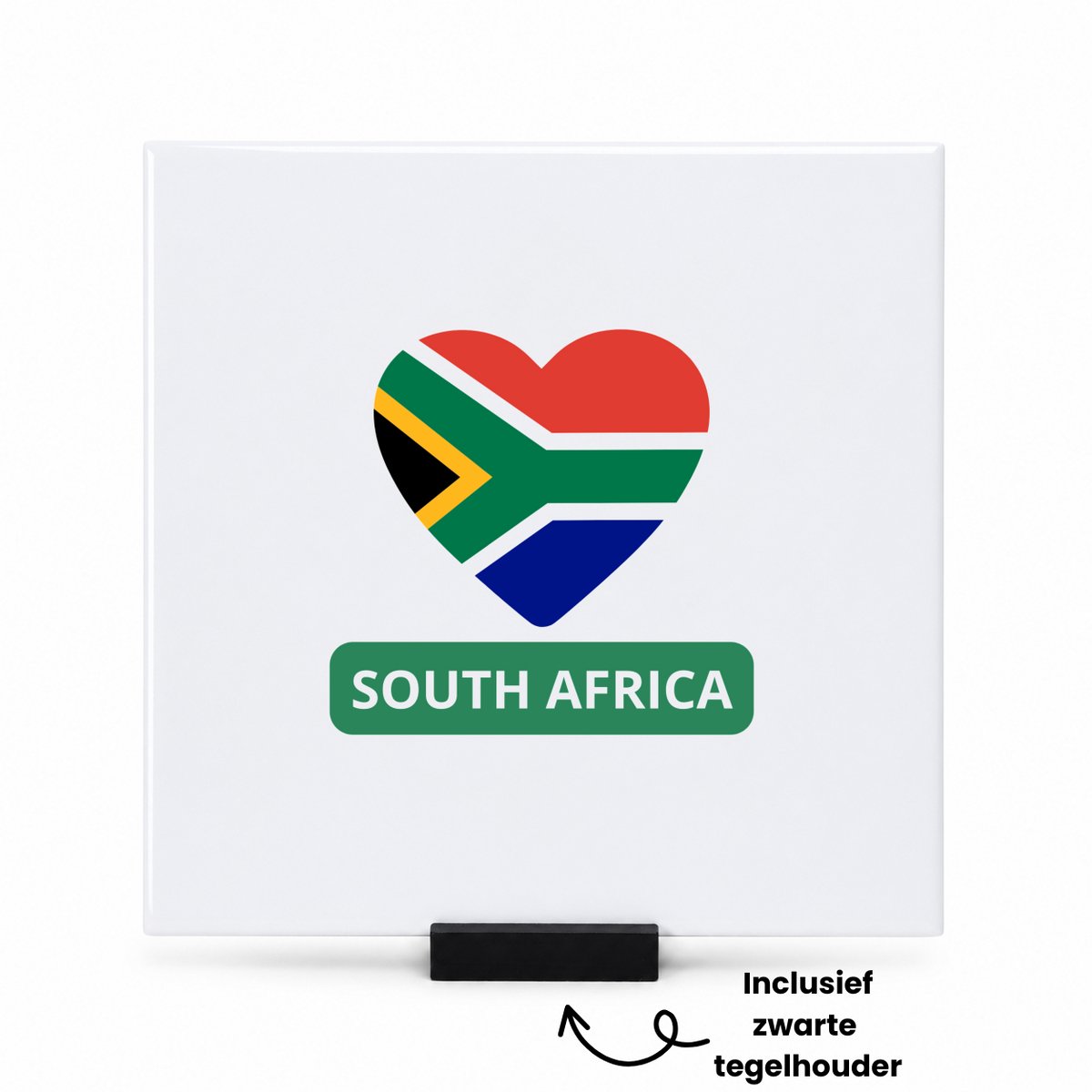 Hacebo Zuid afrika vlag hartje tegeltje met tegelhouder - Zuid afrika - reizigers - tegeltjes met tekst - toerist - verjaardagscadeau - souvenir - vakantie - kado - spreuktegels - 15x15 CM Wit