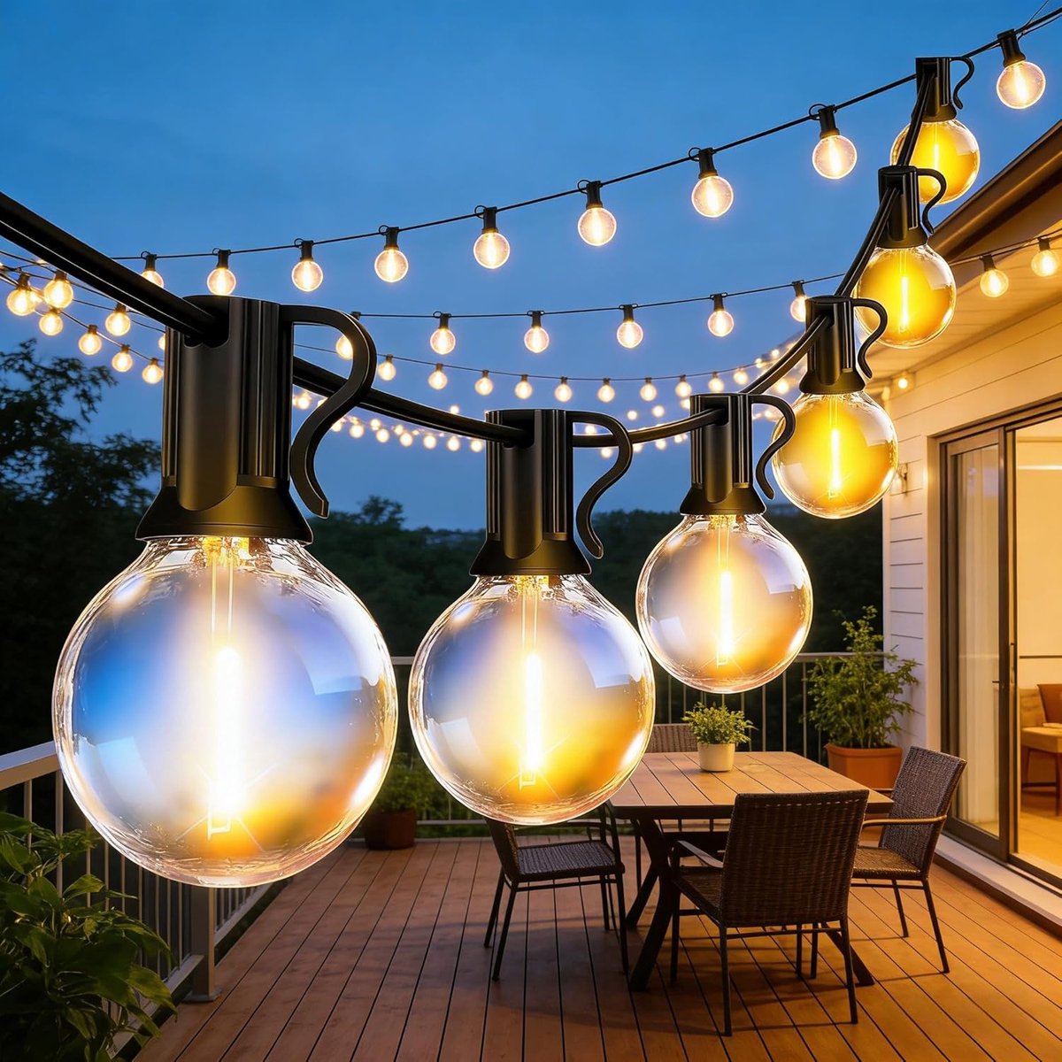 SnelShoppen - 45m G40 LED Fairy Lights, Waterdichte Buitenverlichting, 47 Plastic Lampjes, Warm Witte Sfeerverlichting voor Tuin, Balkon, Feest en Gaz
