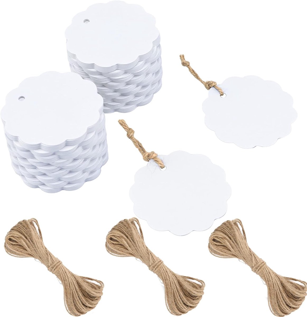 SnelShoppen - Kraft Paper Round Pendants 300gsm - 200 Labels 6 cm - Gift Pendant Lanyard Labels voor Cadeauverpakking en Creatief Gebruik - Witte Papi