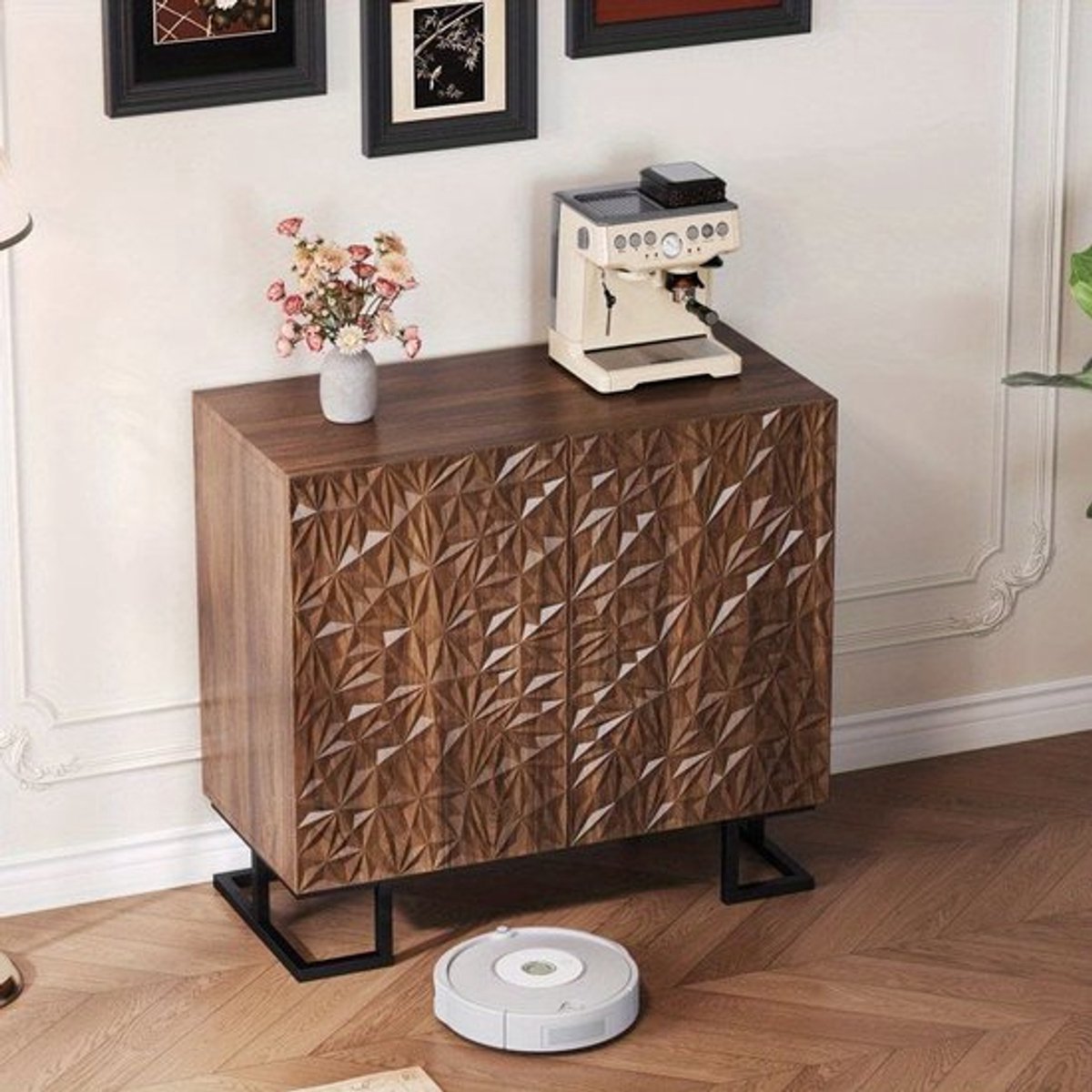 Sideboard – Dressoir – Kabinet – Opbergkast – Sidetable – Donker Walnoot – Schuifdeuren –