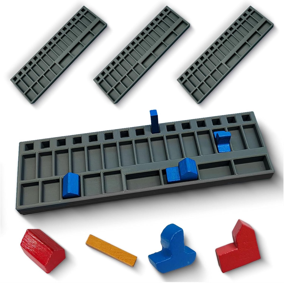 SnelShoppen - Organizer voor Kolonisten Houten Speelfiguren, 4 Stuks, Donkergrijs, Perfecte Opbergoplossing voor Basisspel en Zeevaarders