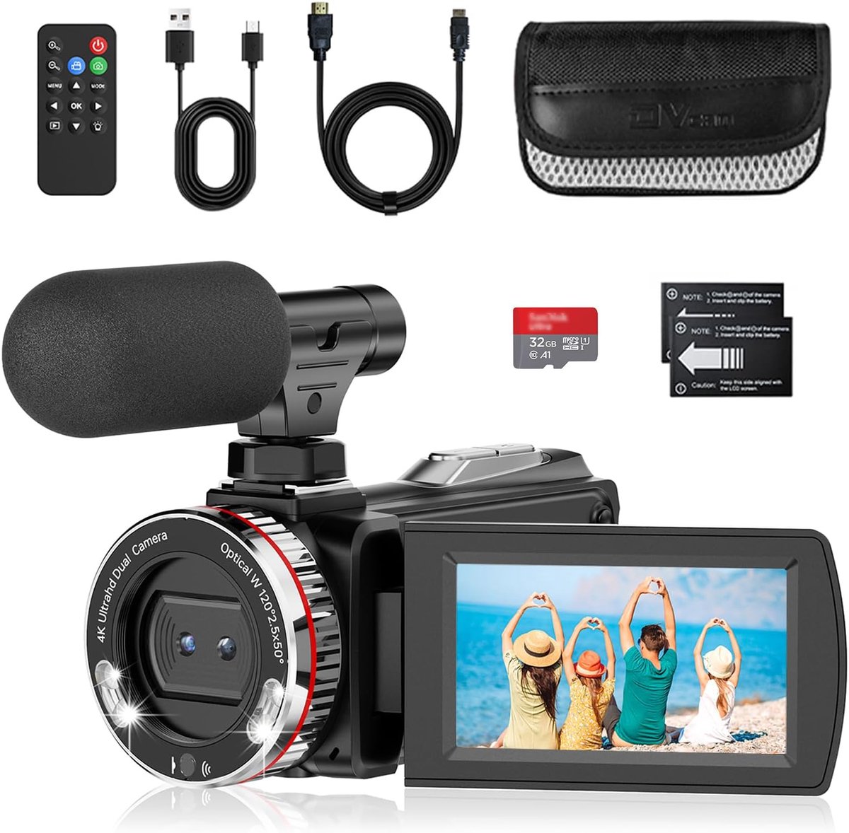 SnelShoppen - Video Camera 4K 60FPS Camcorder met 48MP, 21x Digitale Zoom, 3.0'' Rotatiescherm, Ideaal voor YouTube Vlogs, Inclusief Microfoon, Afstan