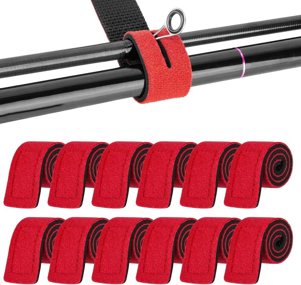 SnelShoppen - 12 Pcs Verstelbare Vissrodtassen - Herbruikbare Neopreen Straps - Elastische Vistraps voor Spinning, Zee, Feeder & Karper Vissen - Rod B