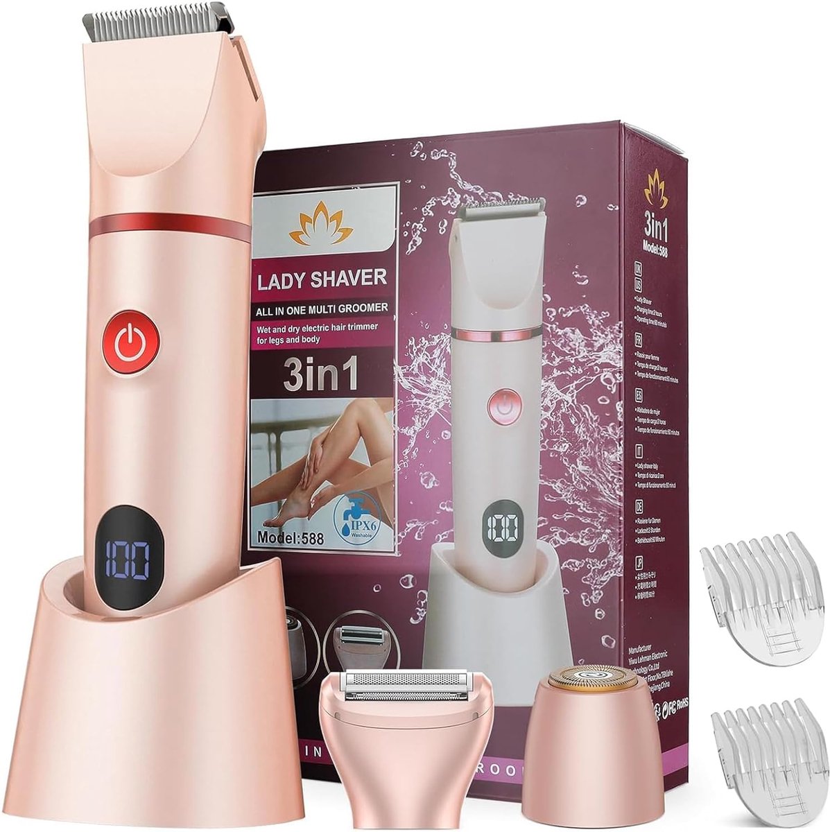 SnelShoppen - Vrouwen 3-in-1 Elektrische Scheermachine, Haartrimmer voor Vrouwen, Body Trimmer, Intieme Scheermachine, Bikini Trimmer, IPX7 Waterproof