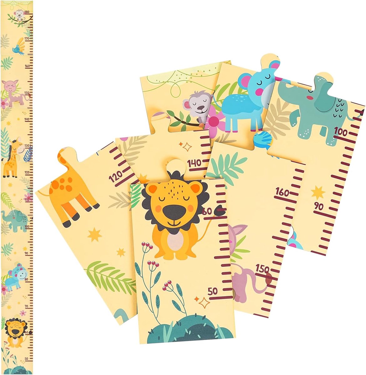 SnelShoppen - Houten Meetlat voor Kinderen - Groeimeter met Dieren Puzzle - Natuurlijke Hout Muurdecoratie - Wandmontage - Perfect als Kerstcadeau voo
