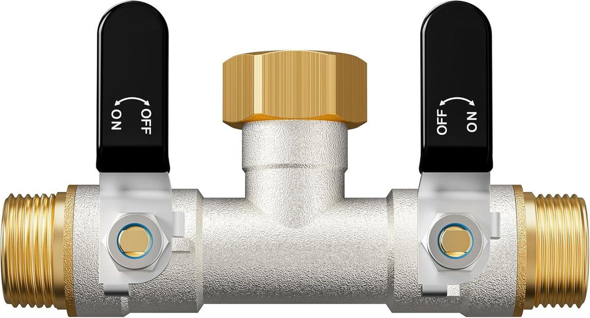 SnelShoppen - Waterdistributor 2-way, krachtige horizontale tuin waterverdeler 3/4 inch met zwart handvat voor efficiënte waterafvoer links en rechts