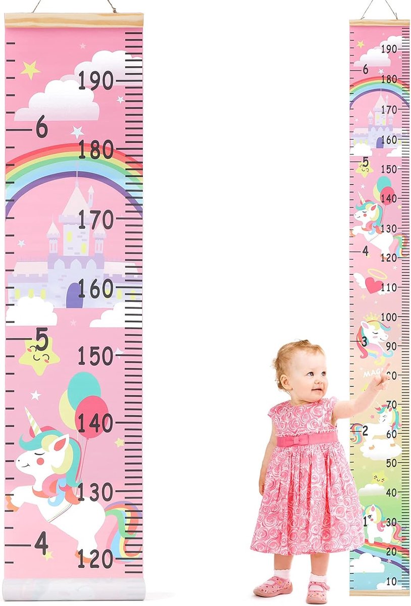SnelShoppen - HIFOT Kids Groeimeter Hoogte Meetlat Unicorn Canvas Wanddecoratie 190cm voor Baby Kinderen Meisjes Slaapkamer