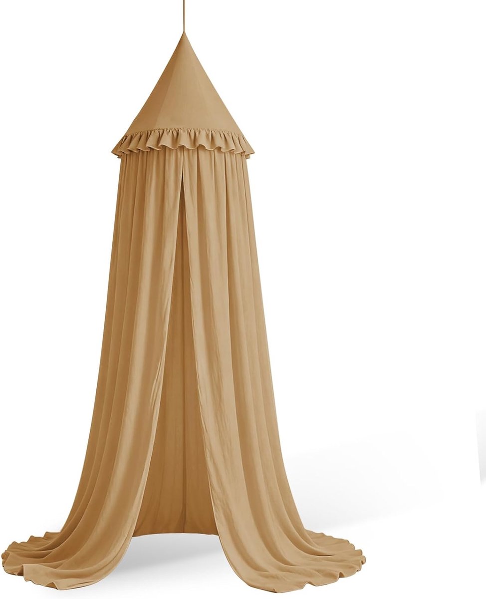 SnelShoppen - Vintage Bed Canopy voor Kinderen, Nougat, Prinsessen Bedhemel met Rimpels, Babybed Overkapping voor Kinderkamer, Peuterbed, Leeshoek Dec