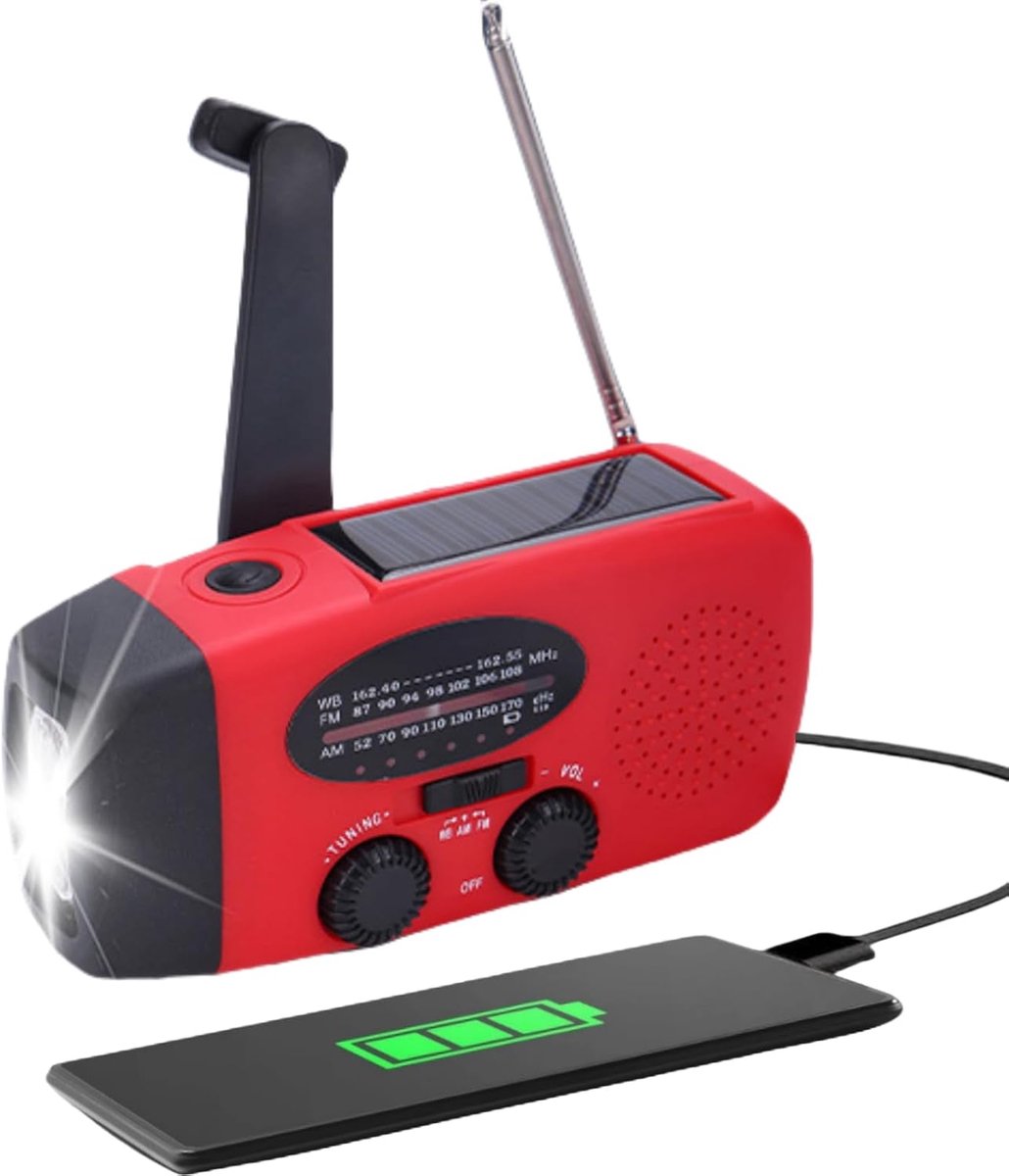 SnelShoppen - Ccylez Solar Radio - Draagbare Solar Dynamo Crank Radio FM AM NOAA met LED Licht, 40mm Speaker en 400mA Batterij voor Camping, Outdoor,