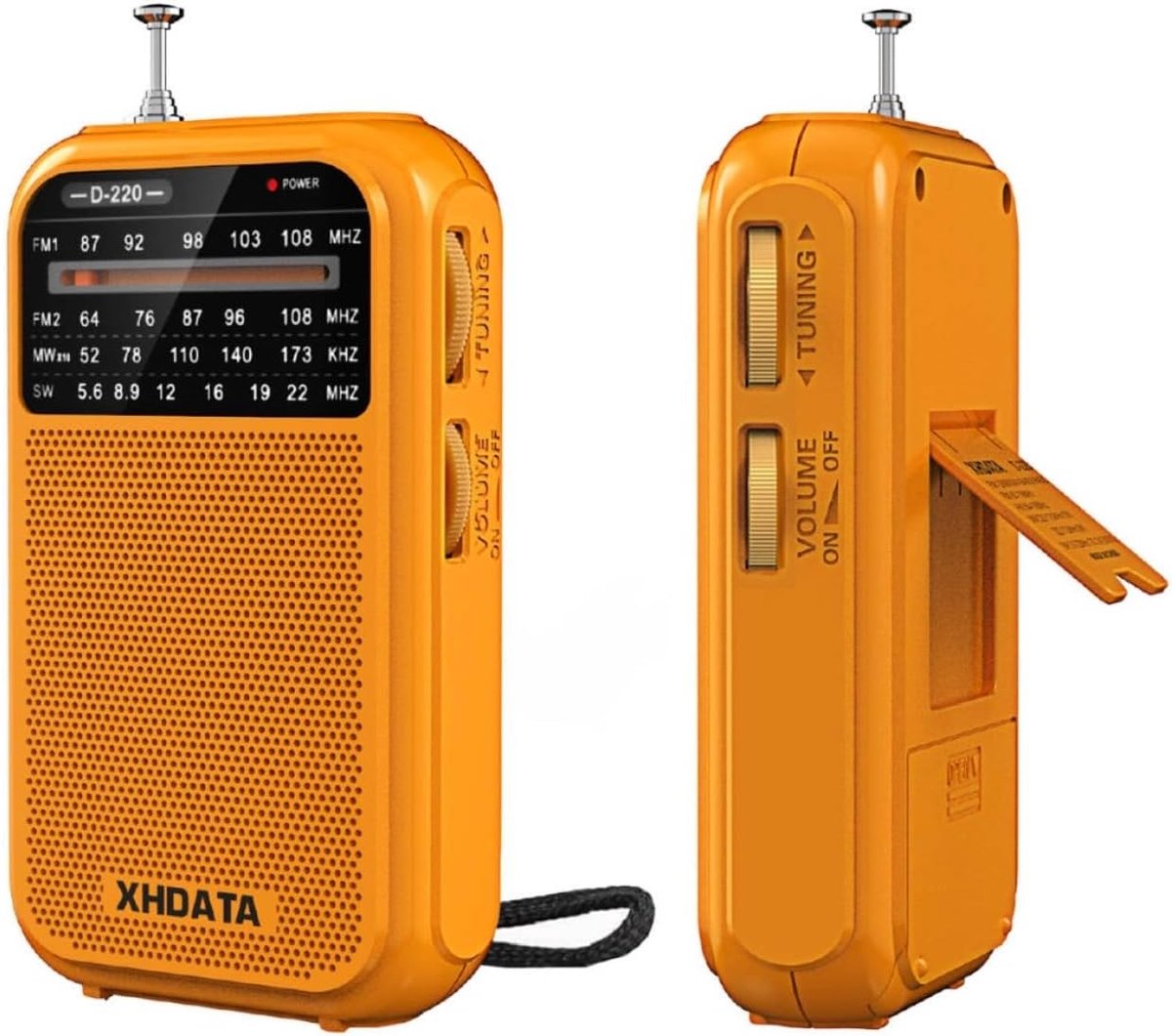 SnelShoppen - D220 Draagbare Batterij Radio Mini Noodradio, FM/MW/SW Pocket Radio, Compact en Lichtgewicht, Gele Kleur voor Camping, Hiken en Reizen