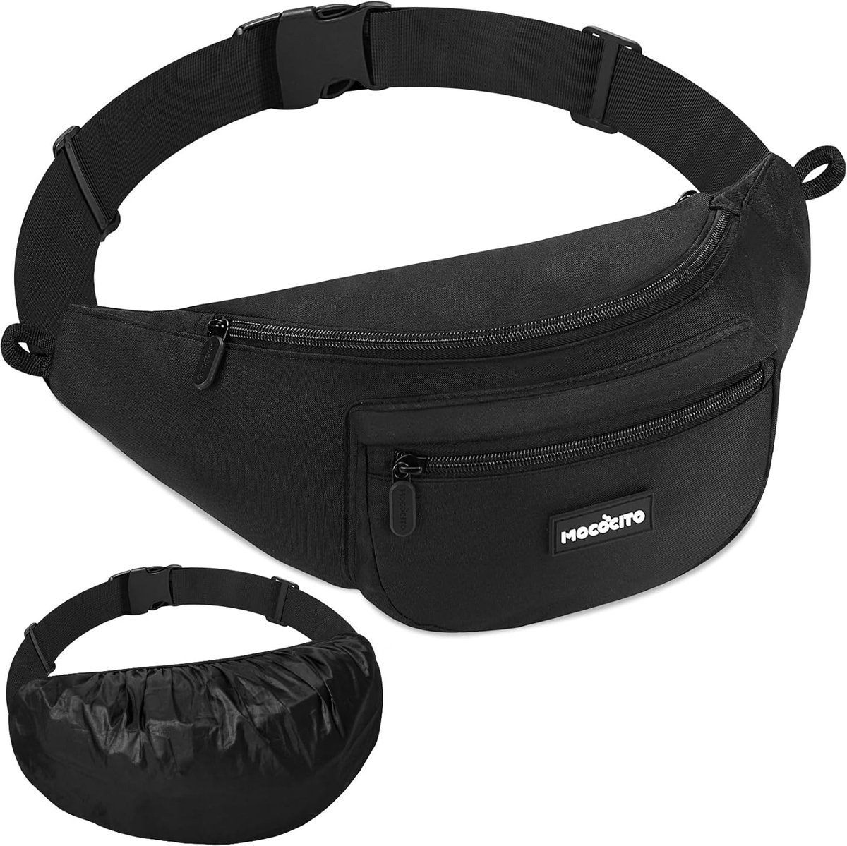 SnelShoppen - Fanny Pack voor Mannen en Vrouwen, Zwarte Waterproof Heuptas, Grote Sportieve Taille Tas voor Wandelen, Reizen, Fitness, Fietsen, 4L Cap
