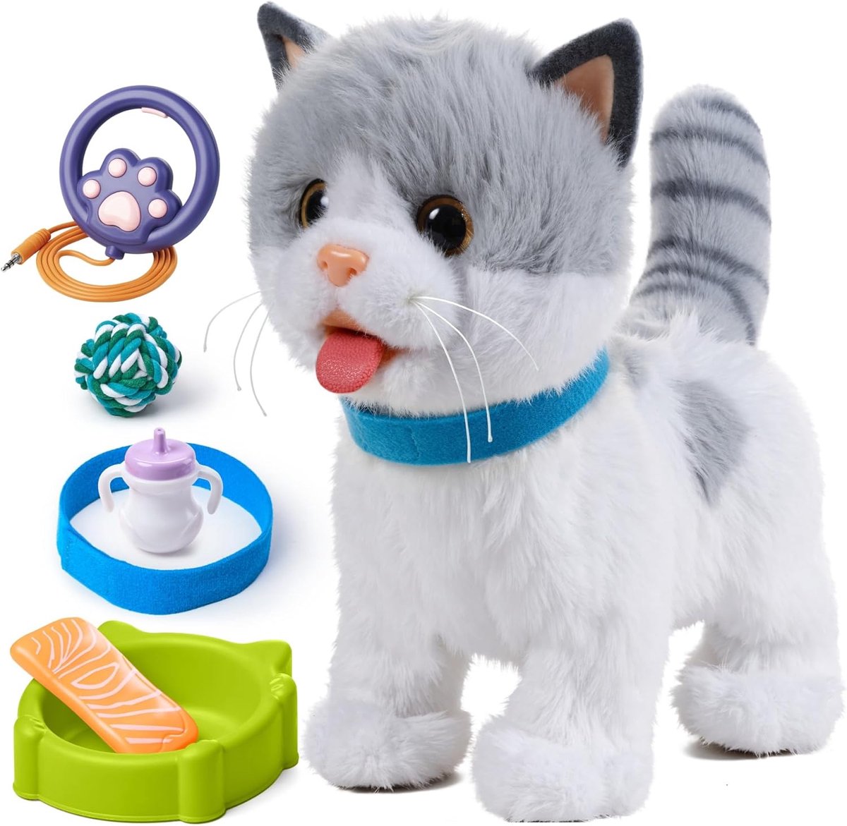 SnelShoppen - Interactief Plush Speelgoed Kitten voor Kinderen, Elektronisch Loopkatje met Afstandsbediening, Inclusief Accessoire Set en Interactieve