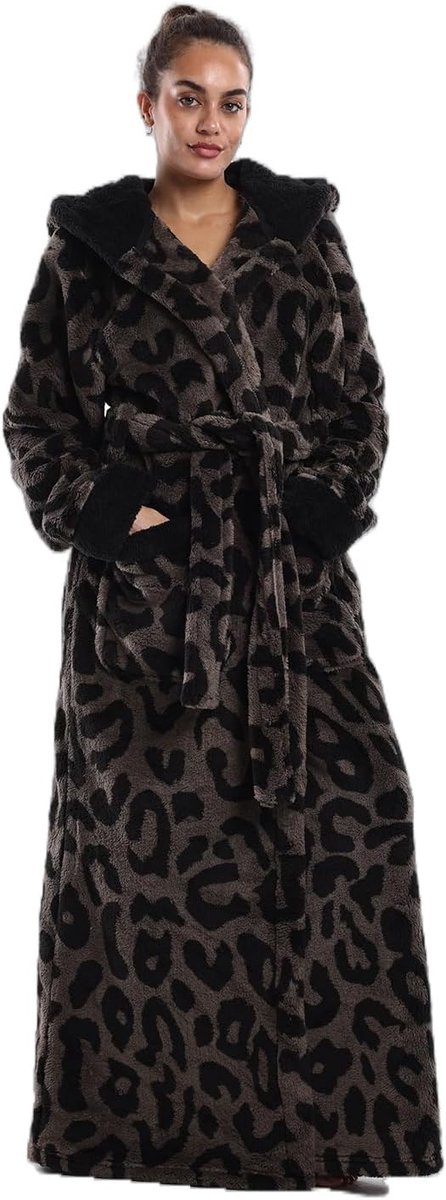 SnelShoppen - Gegerozer Hooded Bathrobe Unisex - Flanellen Badjas Extra Lang 140cm met 2 Pocketen & Verstelbare Riem voor Thuis & SPA