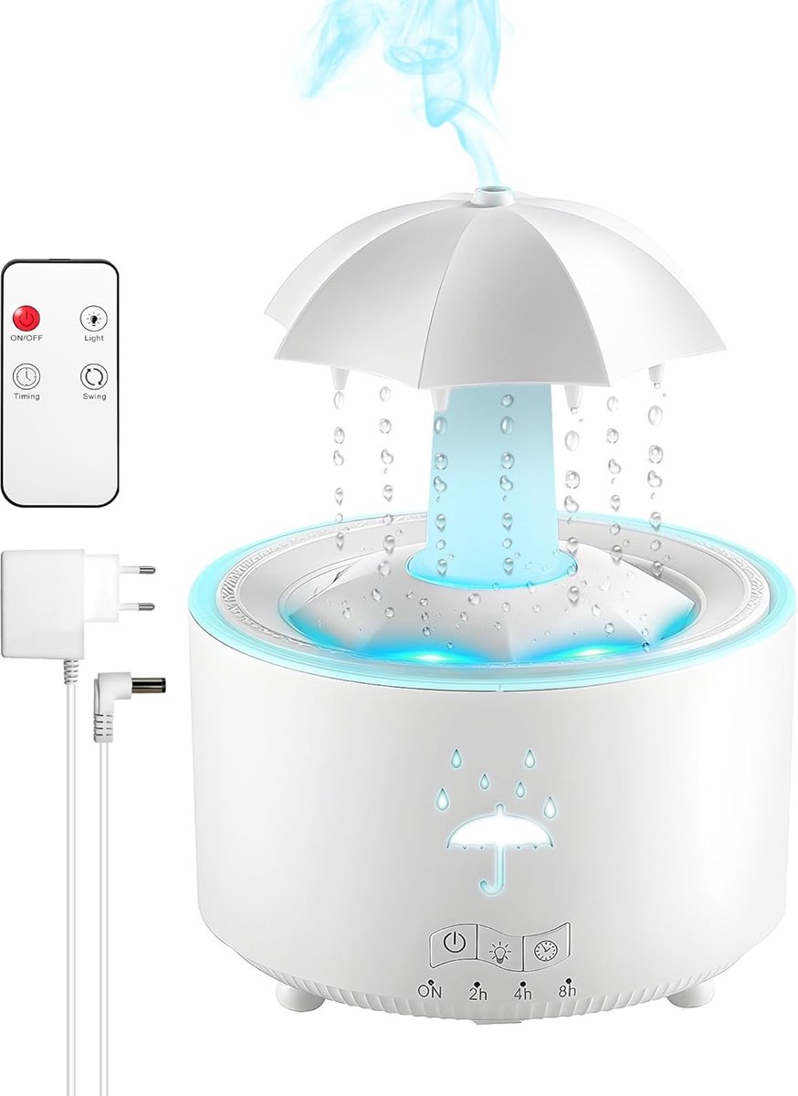 SnelShoppen - 300ml Rotating Raindrop Humidifier met 7 Kleuren LED, Aroma Diffuser voor Slaapkamer, Kantoor, Auto en Desktop - Ideale Geluidsbron voor