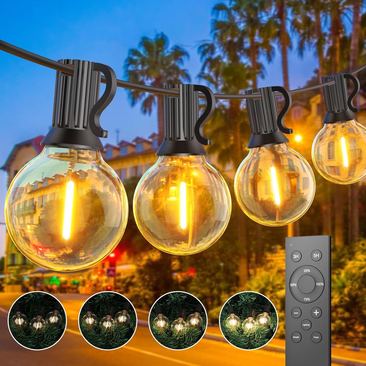Thijox - Dimbaar Lichtsnoer Voor Buiten 45.7M met 75+2 Onbreekbare Lampen, IP45 Waterdicht, 2500K Warmwit, Perfect voor Tuin, Balkon, Camping en Feest