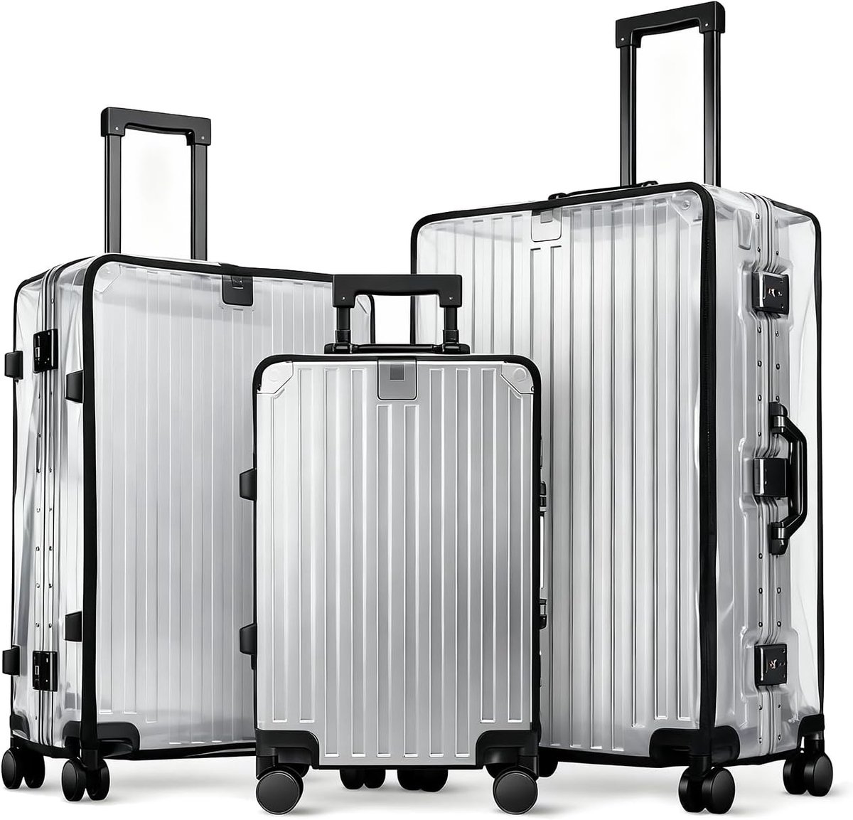SnelShoppen - Set van 3 Transparante Koffer Covers - Ultieme Bescherming tegen Stof, Vuil, Krassen en Vocht - Ideaal voor Reizen, Zakenreizen en Dagel