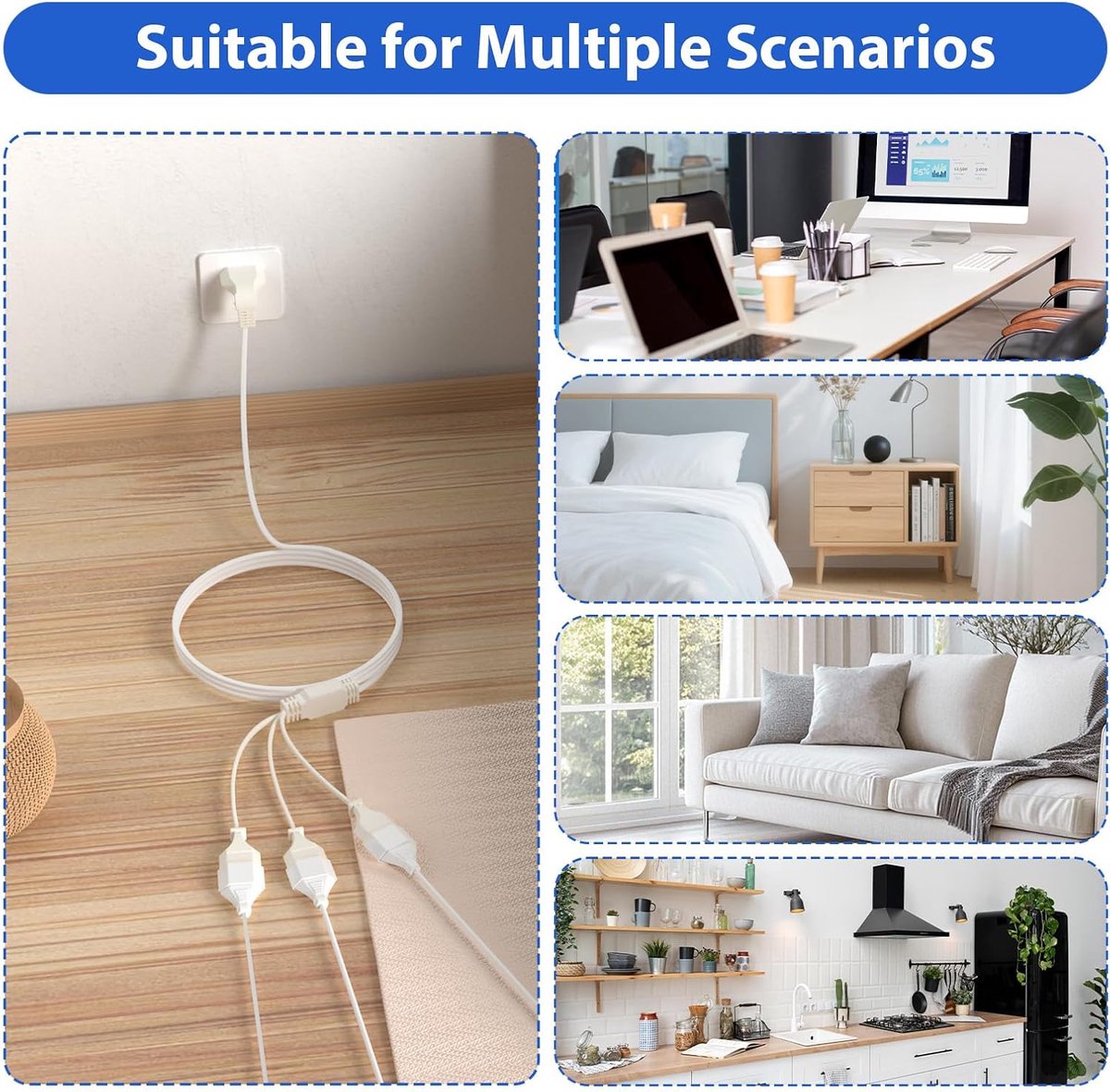 SnelShoppen - 2M Euro Plug Extension Kabel 3-in-1, 250V/2.5A Stekkerdoos voor Televisies, Monitoren, Projectoren en Verlichting, Wit