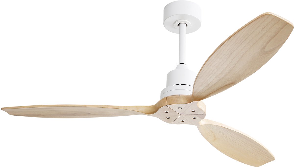 Plafondventilator 52 inch - zonder verlichting - massieve houten bladen - 6 snelheidsstanden - afstandsbediening - geschikt voor terras en woonkamer