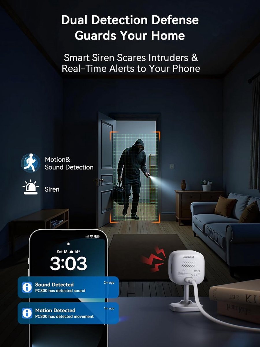 Thijox - 2K 3MP WiFi Bewakingscamera voor Binnen, Babyfoon, Huisdiercamera, IR Nachtzicht, 2-Weg Audio, Bewegingsdetectie, Geluidsdetectie, Sirene, SD
