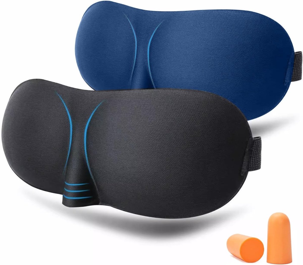 SnelShoppen - 3D-slaapmasker voor heren en vrouwen, 2 stuks met oordopjes, ideaal voor vliegreizen, hotels, thuis en werkpauzes - uitstekende verduist