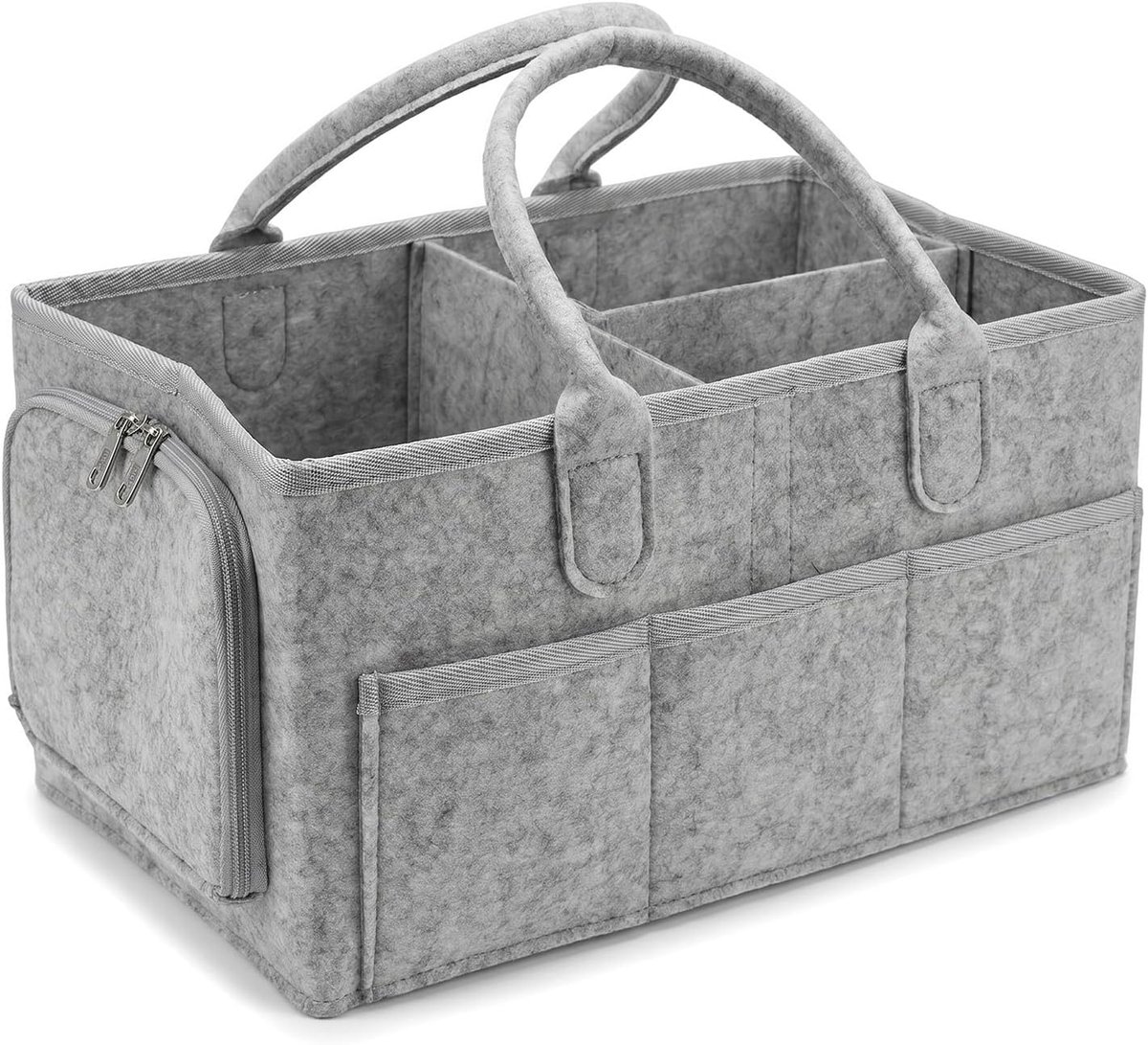 SnelShoppen - Luiertafelorganizer Lichtgrijs - Opvouwbare Vilten Tas - 33x23x18 cm - Draagbare Luiertas met Vakken voor Luiers en Babyaccessoires - Pe