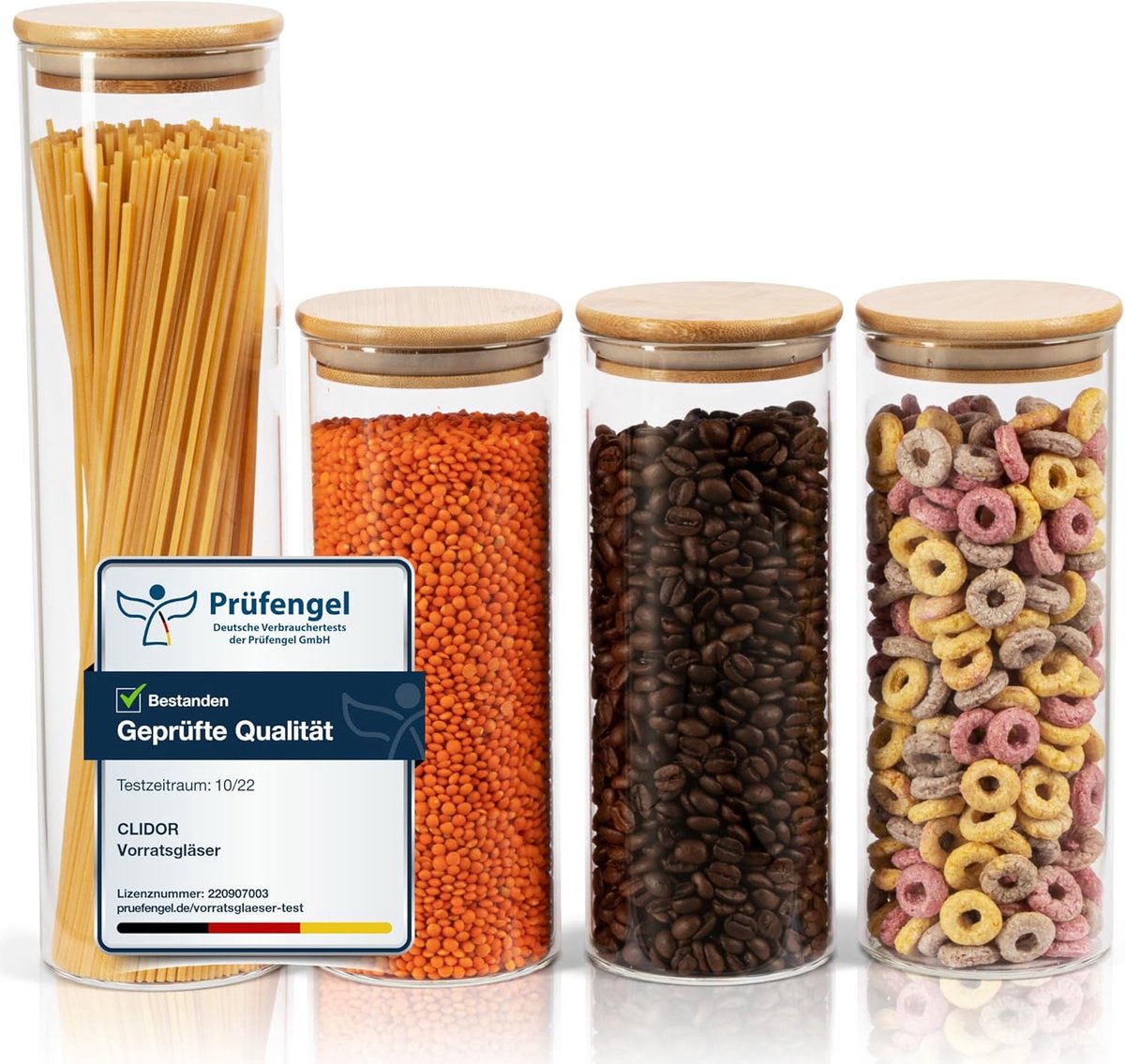 SnelShoppen - Voorraadpotten Set van 4 - Luchtdicht, Ronde Glasdozen met Deksel - 1x1200ml & 3x800ml - Verhoogde Glasdikte - Keuken Organizer voor Lev
