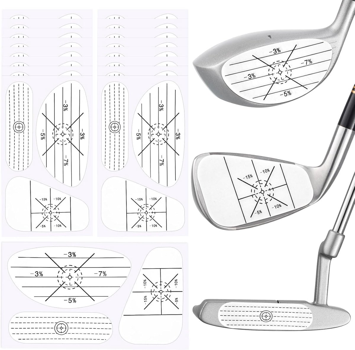 SnelShoppen - Golf Impact Tape Set 40pcs/120pcs, Club Impact Stickers voor Woods, Irons en Putters, Zelflerende Sweet Spot Analyse, Trainingshulpmidde