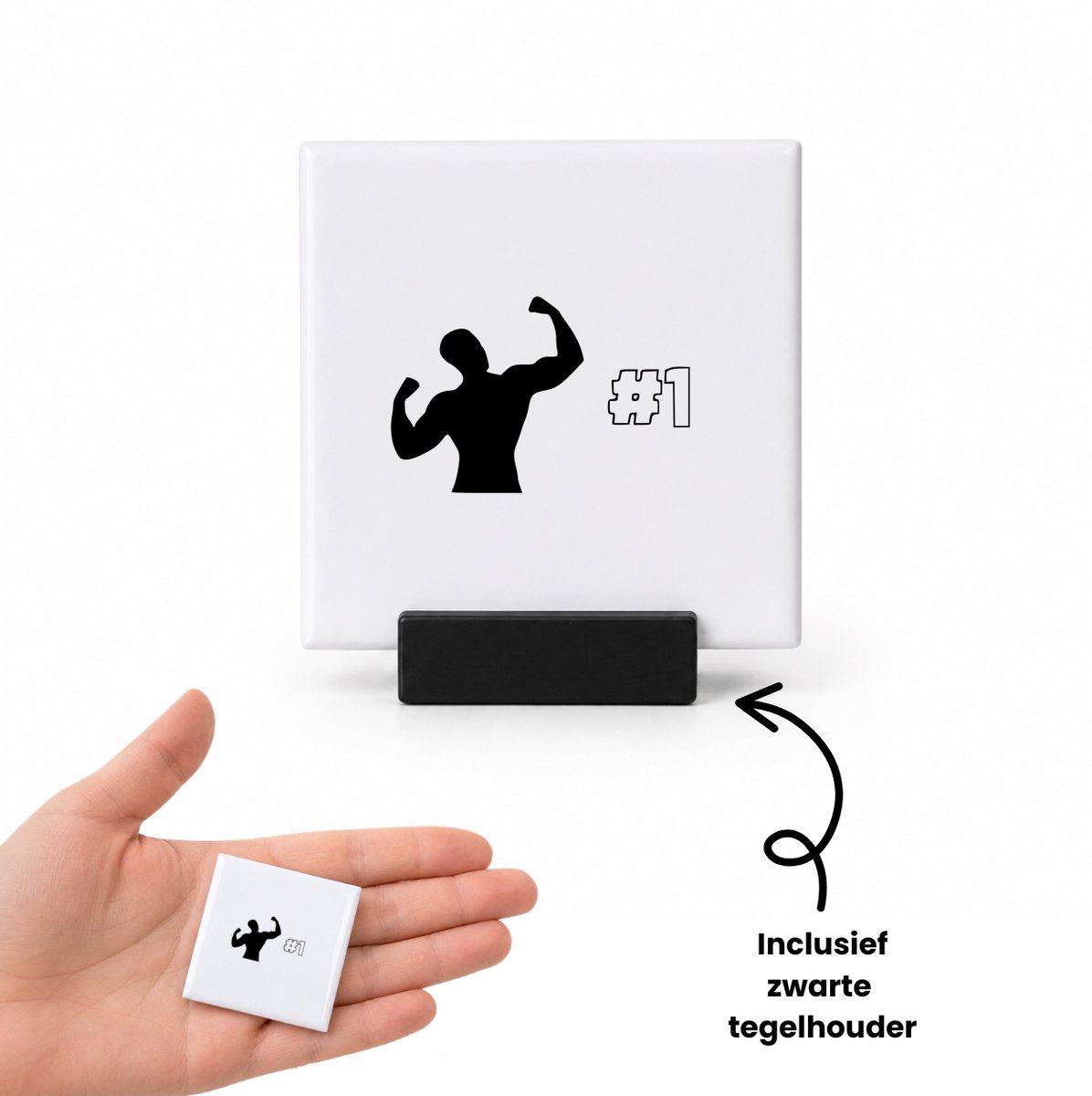 Hacebo Fitness tegeltje met tegelhouder - Fitness - Sporters - tegeltjes met tekst - Gym - Cadeau - spreuktegels - 4.8x4.8 CM Wit