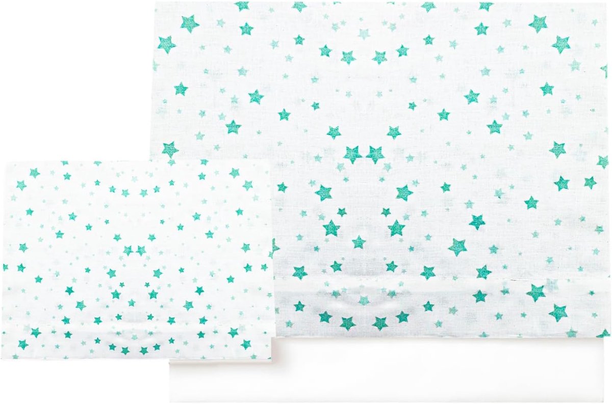 SnelShoppen - Baby Bedlinnen Set 60 x 120 cm, 100% Extra Zacht Katoen, Fitted Sheet + Bovenlaken + Kussensloop, Sterrenprint Groen/Wit, Perfect voor K