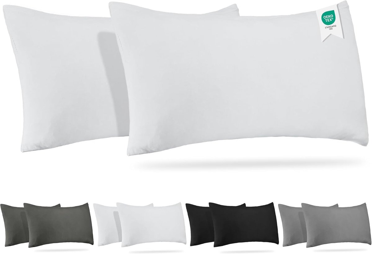 SnelShoppen - Set van 2 Kussenslopen 40x70cm - 100% Jersey Katoen - Hypoallergene Kussenhoezen - Zacht en Ademend - Witte Kussenslopen met Rits Sluiti